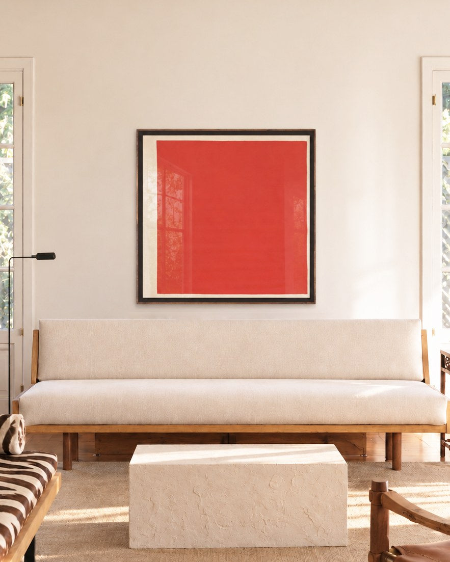 "Three Layers of French Red" Dye and Pigment on Raw Canvas — detail view