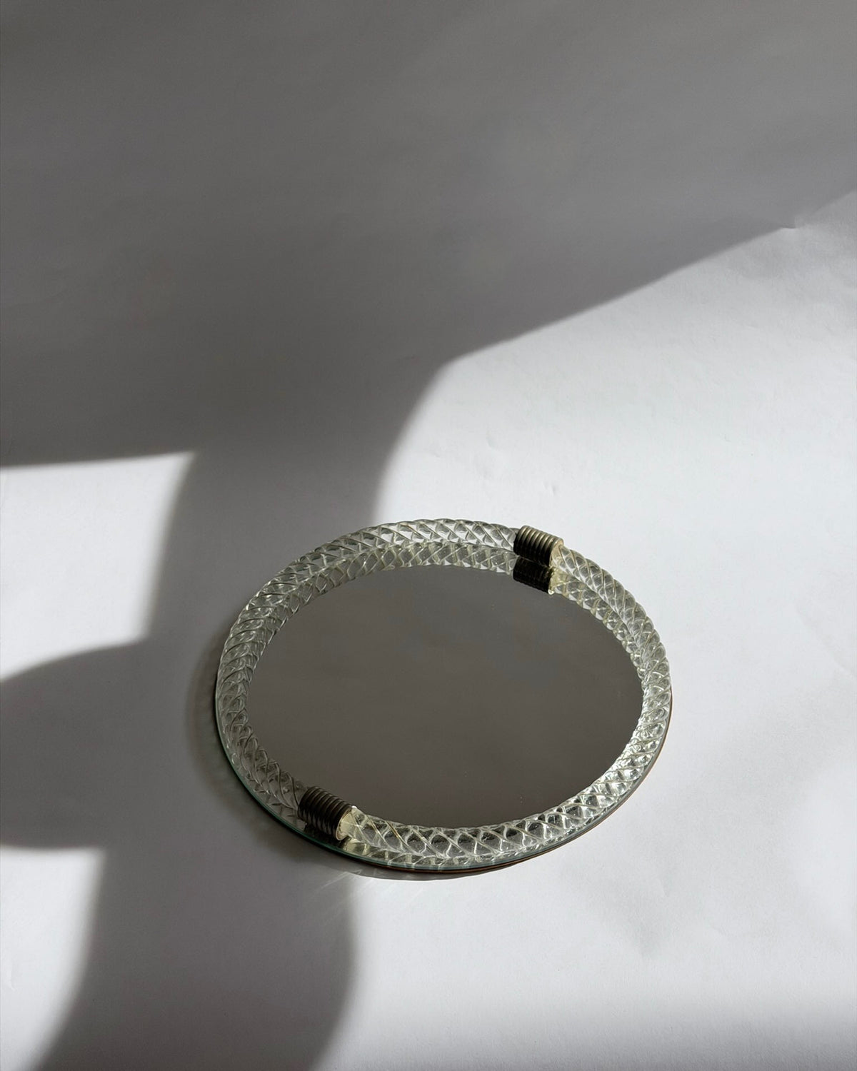 Vintage Italian wall mirror with twisted Murano glass frame — detail view