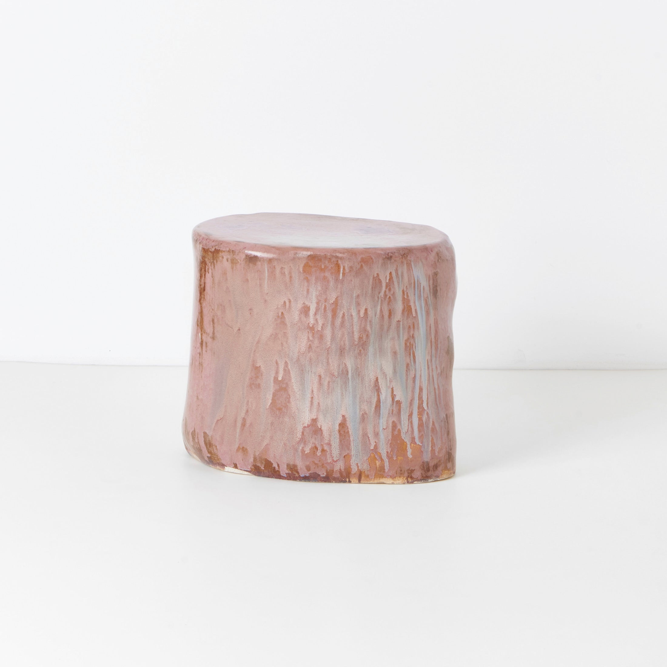 Small Ceramic Side Table — side view showing textured pink surface