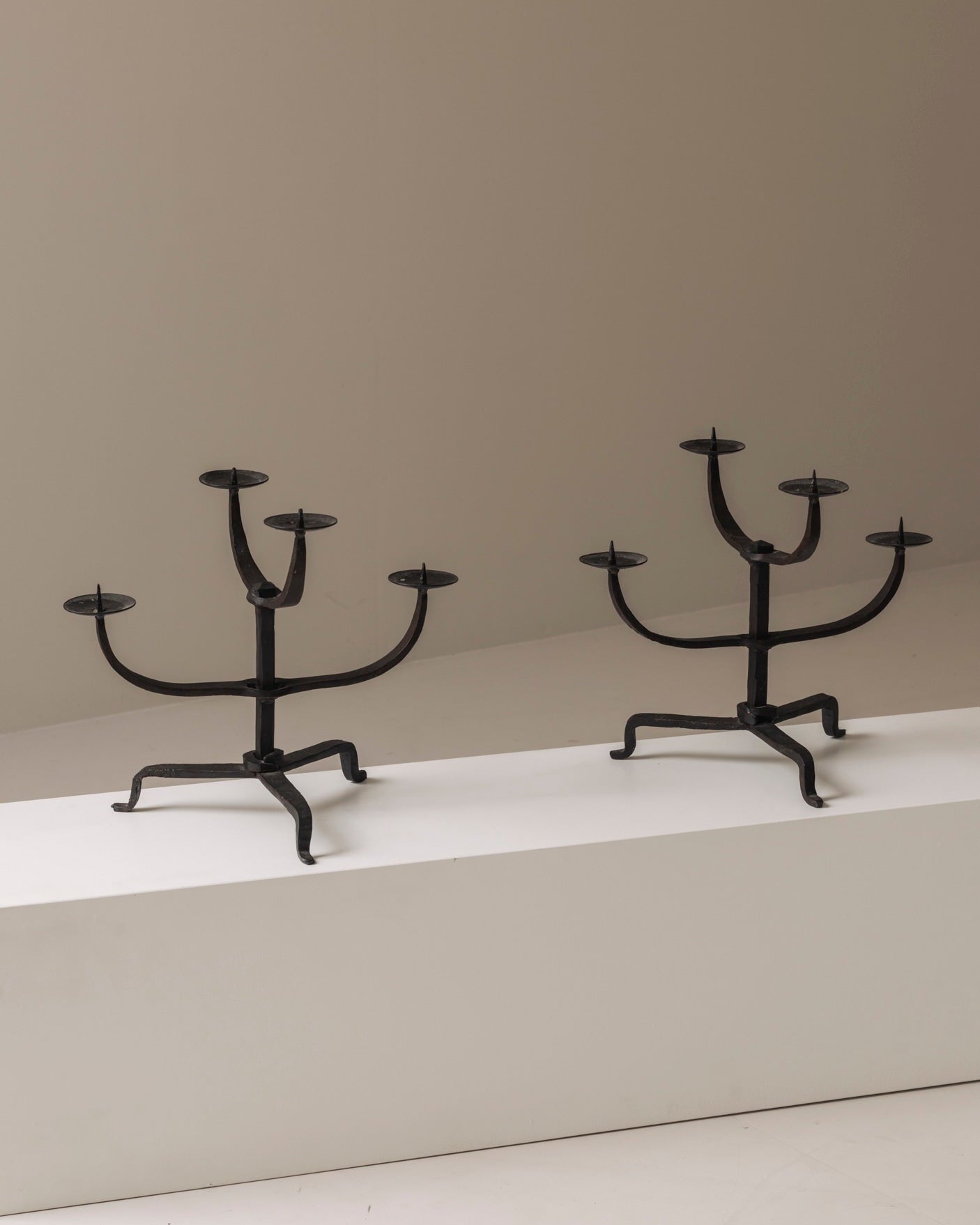 Hand-forged wrought iron candlesticks, France 1950s by Modern Living | The Oblist