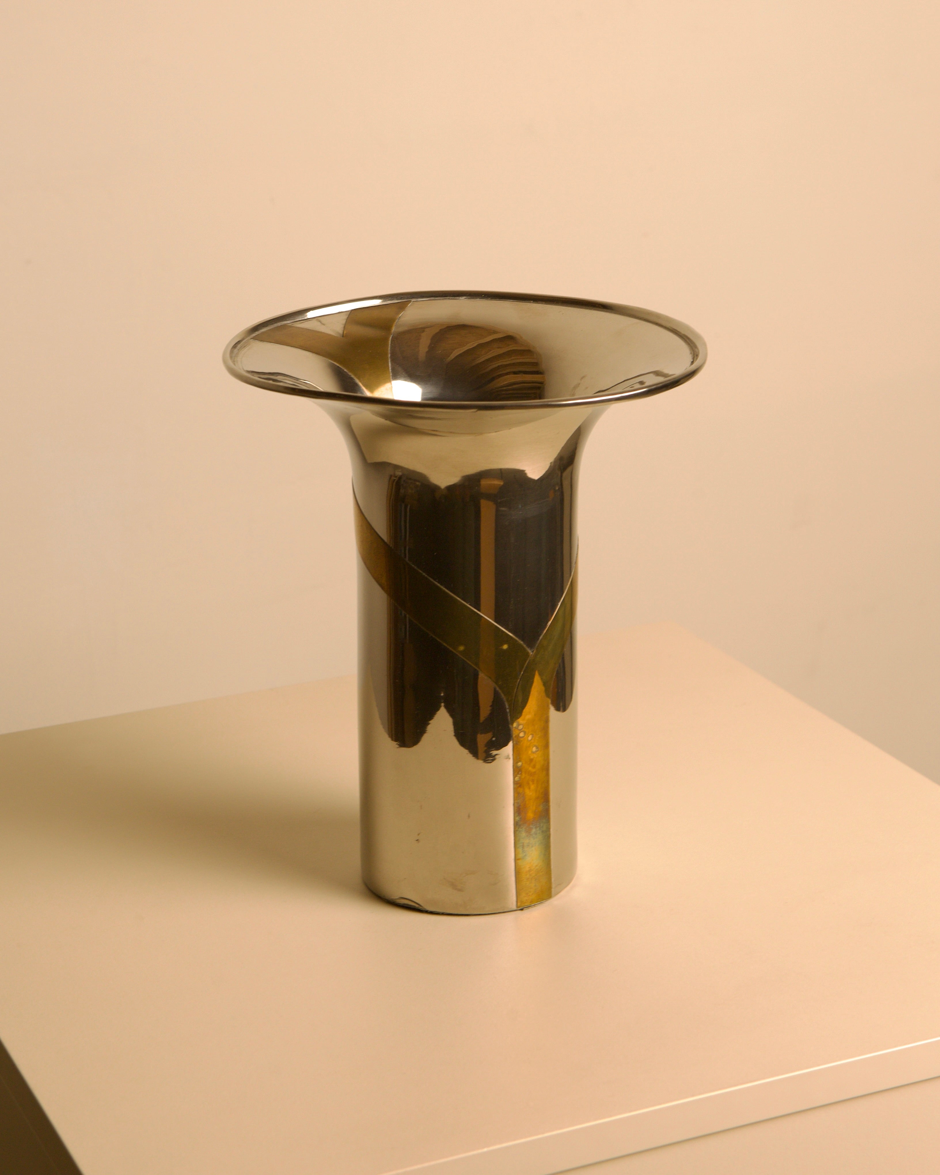Italian Chrome and Brass Vase, 1960s — lifestyle setting