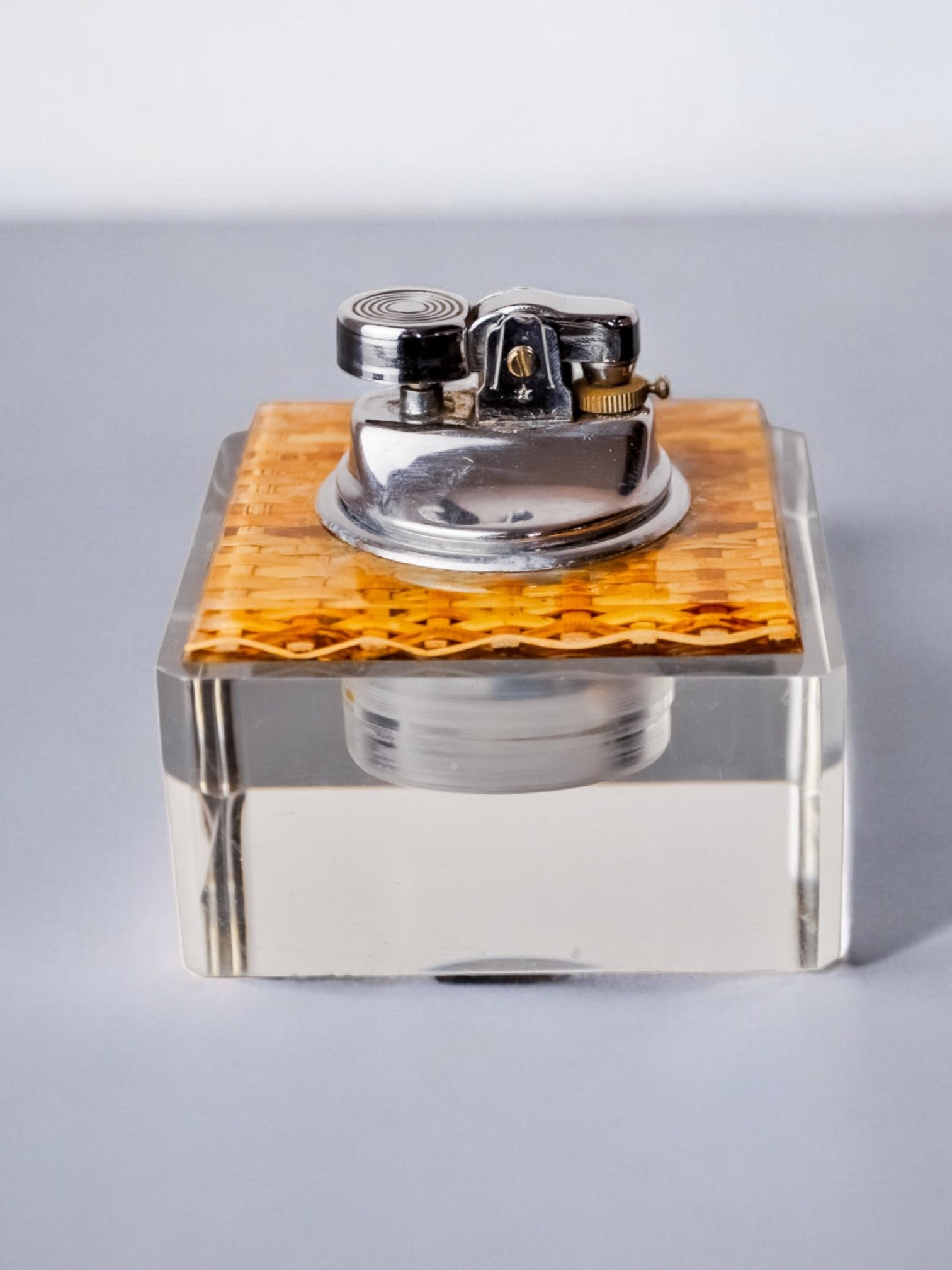 Lucite & Rattan Ligther, Christian Dior Style, 1970's — side angle