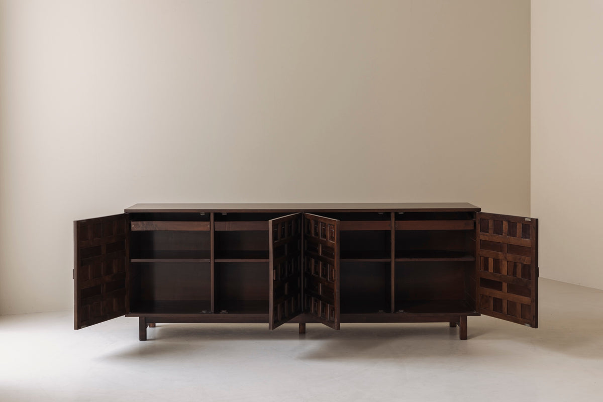Brutalist Spanish Sideboard with Graphical Doors, 1970s — side angle