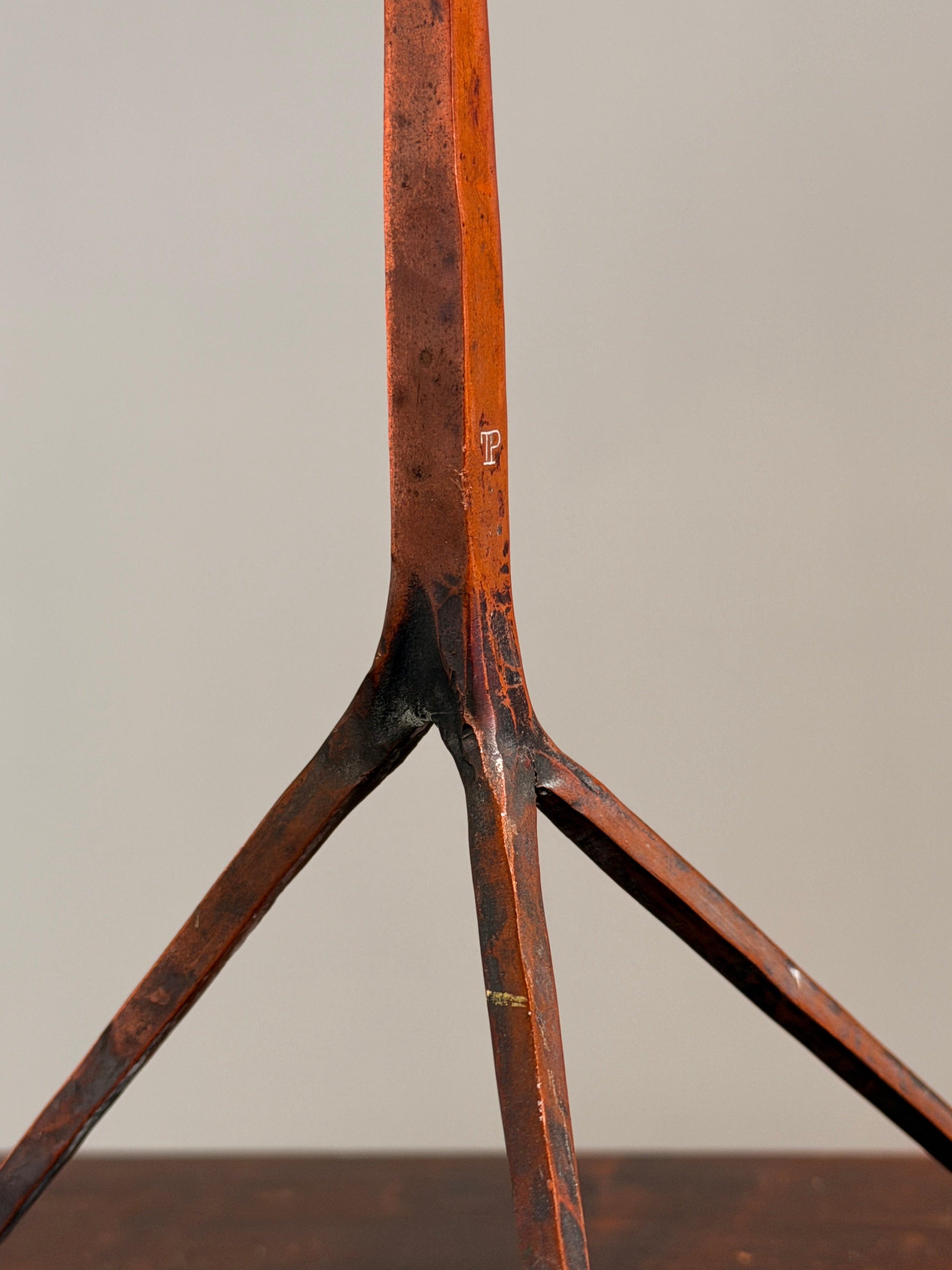 Sculptural brutalist candlestick in copper, in the style of the Marolles workshop, circa 1 — lifestyle setting