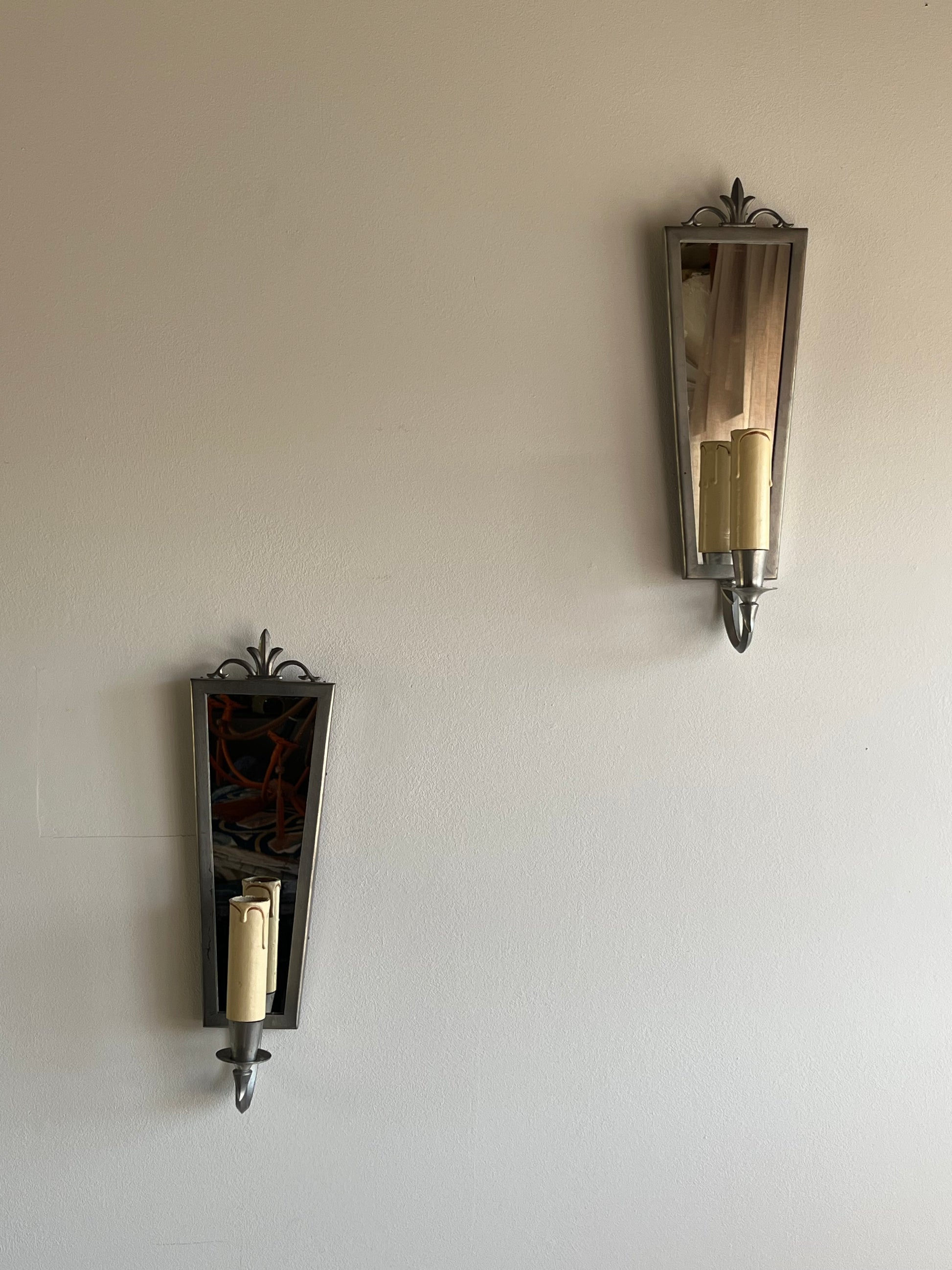 Swedish Grace Pewter Mirror & Sconce Set by Svenskt Tenn, 1931 — side angle