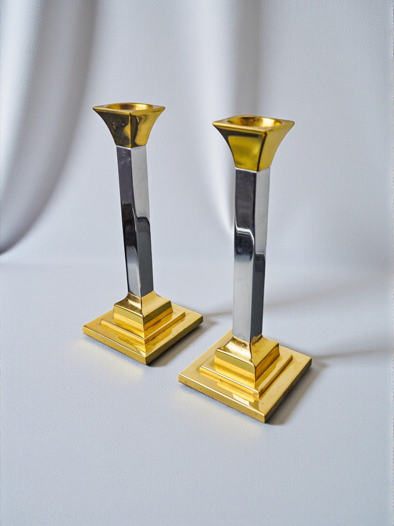 Pair of Regency Candleholders by Art3, Spain, 1970s | The Oblist — metal, gold and silver finish