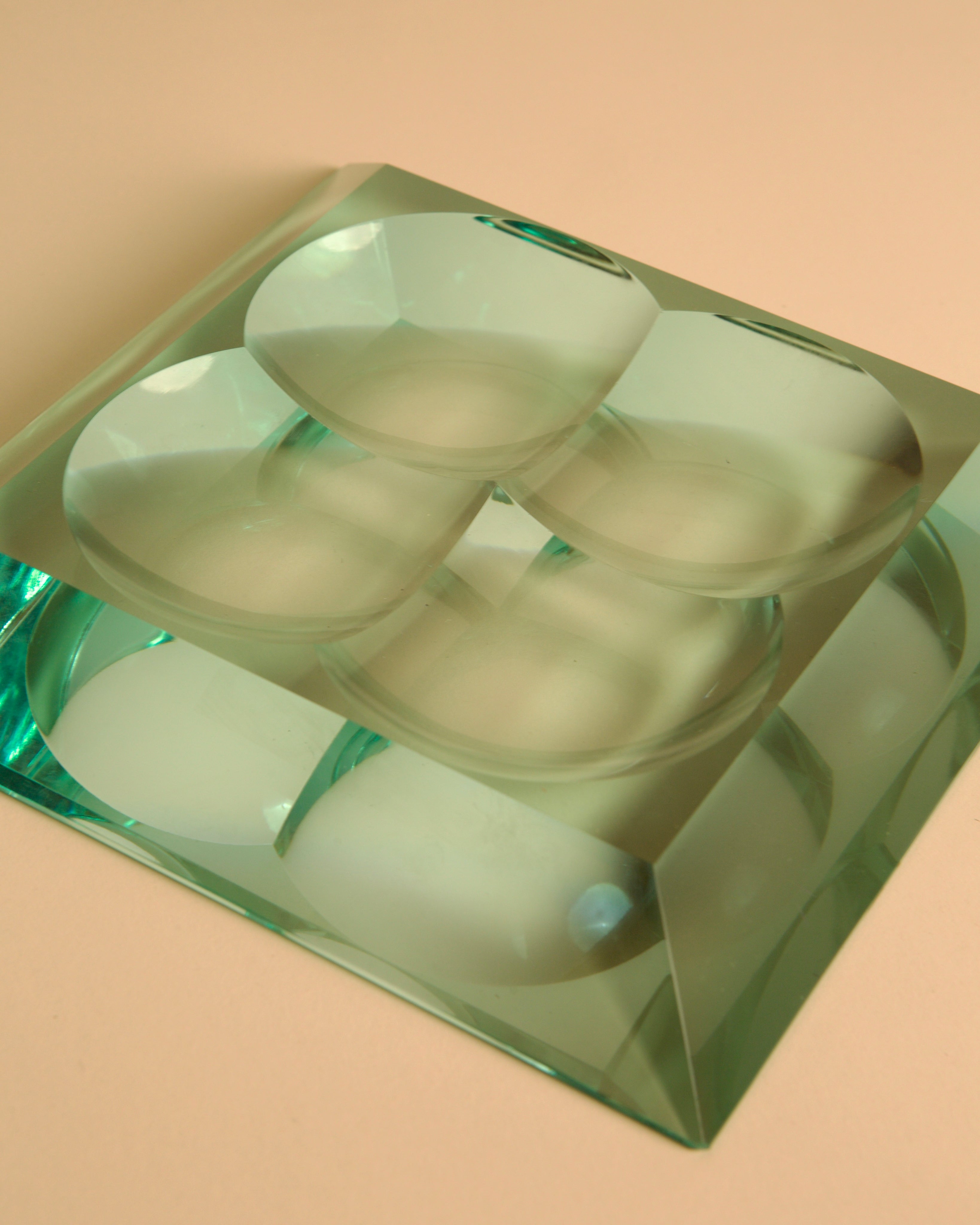 Quadrifoglio Glass Trinket Tray by Fontana Arte, 1970s — top view of green glass design