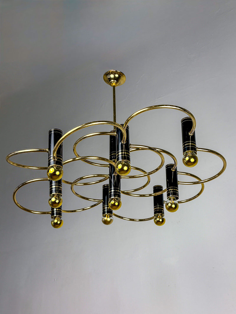 Gaetano Sciolari Geometric Chandelier, 9 Lights, Italy, 1970s by Malamar Studio | The Oblist