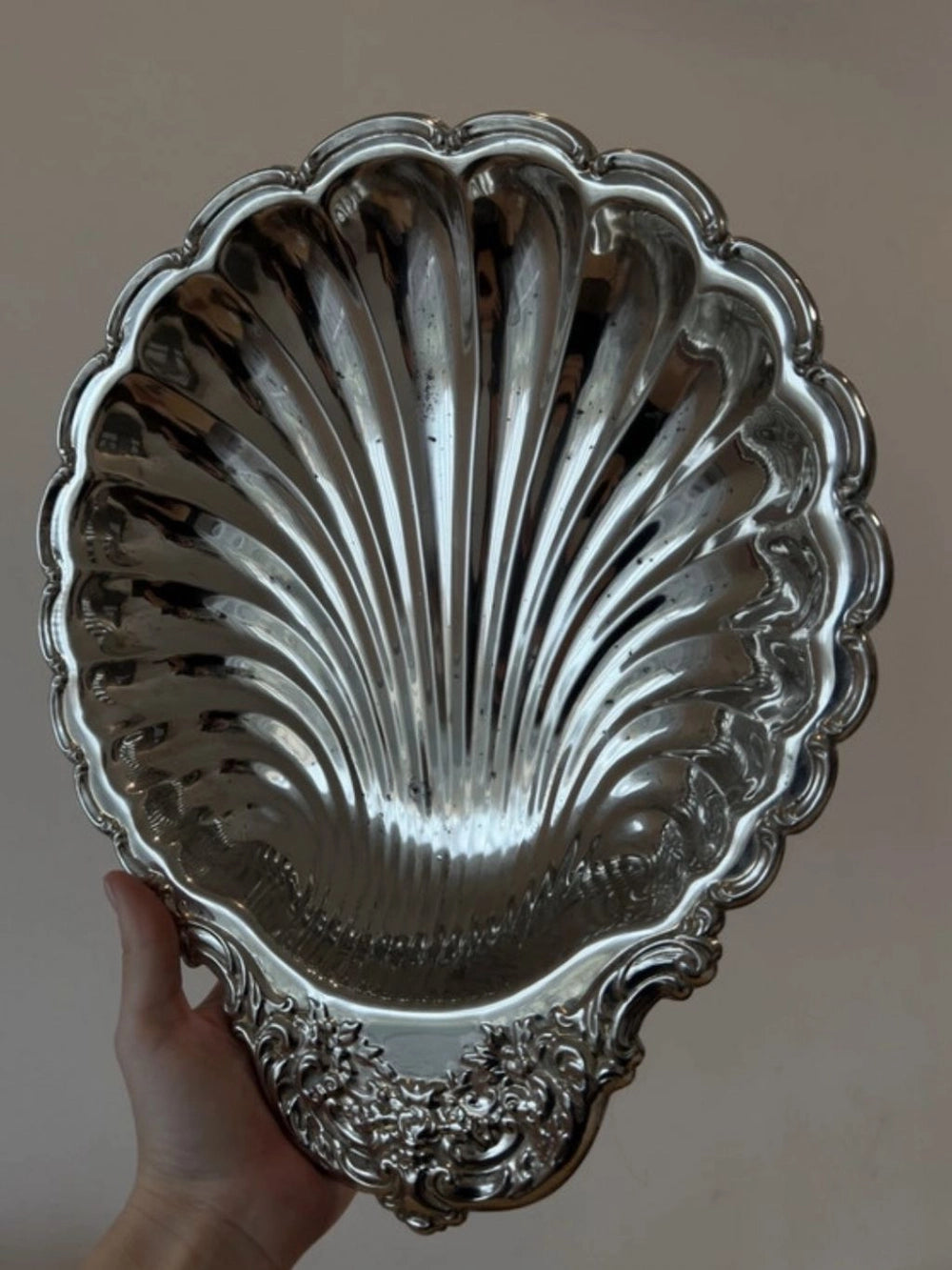 Vintage Silver-Plated Shell Serving Plate — side angle