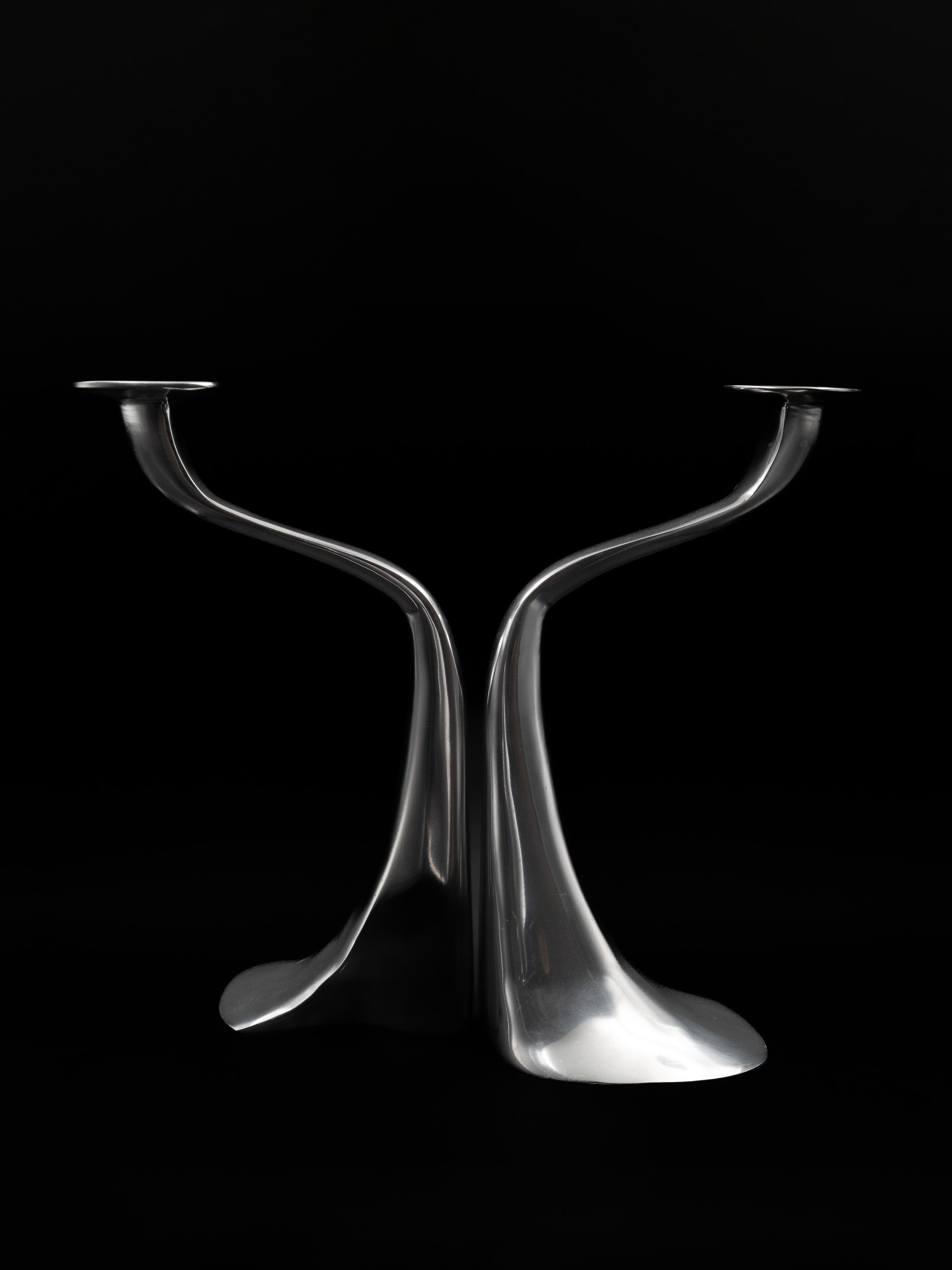 Driade Aluminium Candleholders - Italy — front view on black background