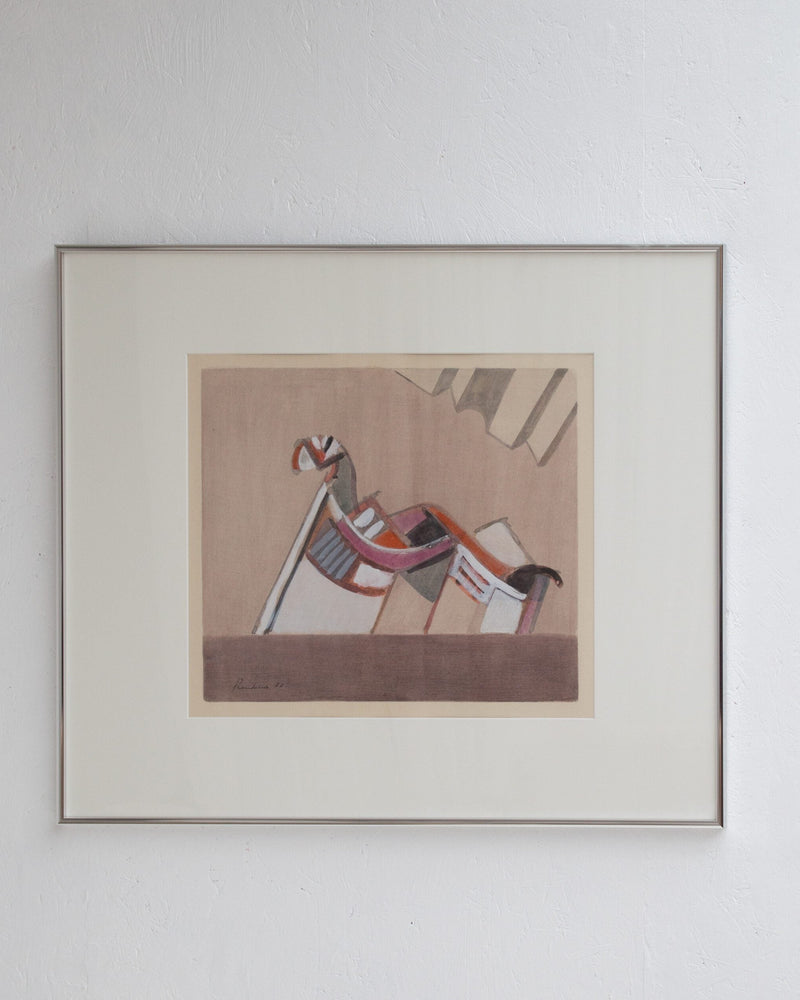 Mid Century Italian Work on Paper, 1977 by Malata Antwerp | The Oblist — framed pastel drawing