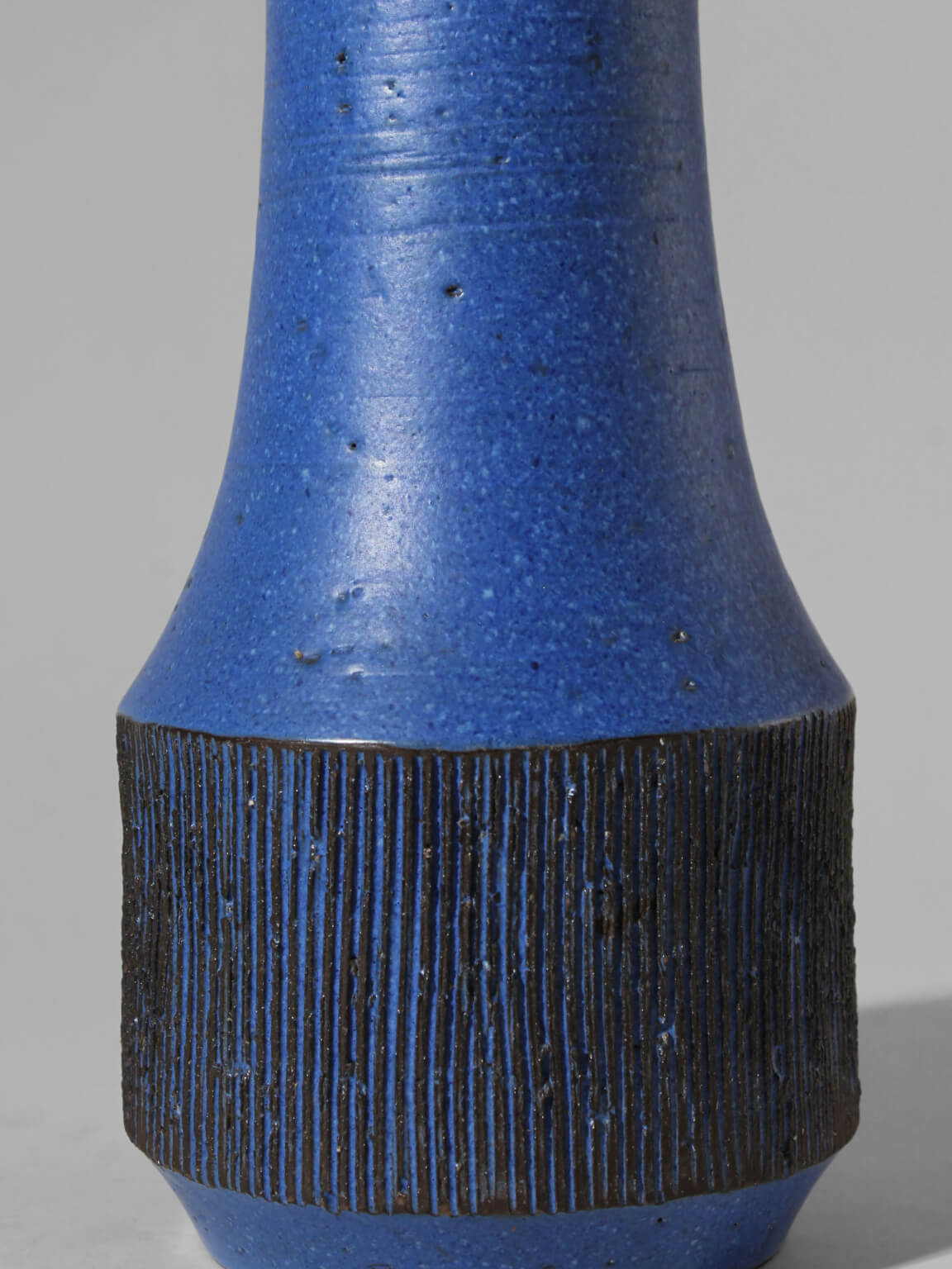 Ninnie Forsgren Blue Ceramics Vase, 1960s, Sweden — back view highlighting textured blue surface