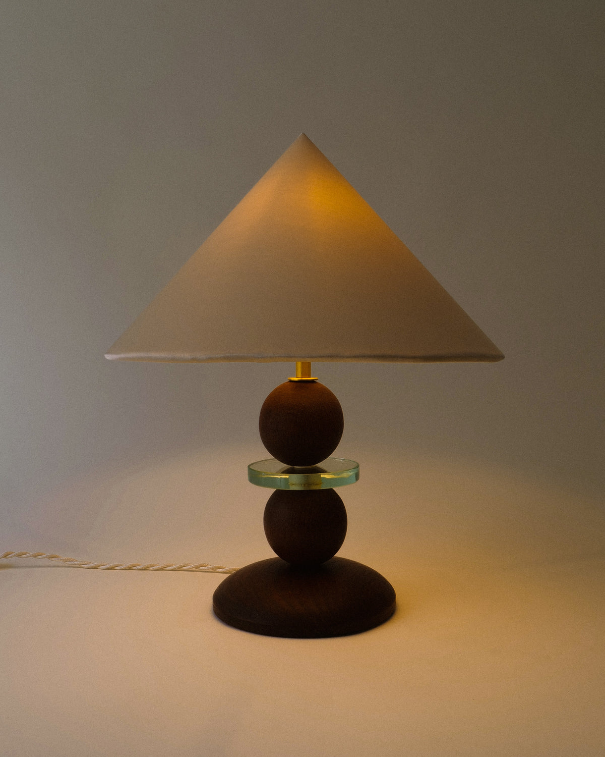 French Modernist Wood and Glass Table Lamp — detail view