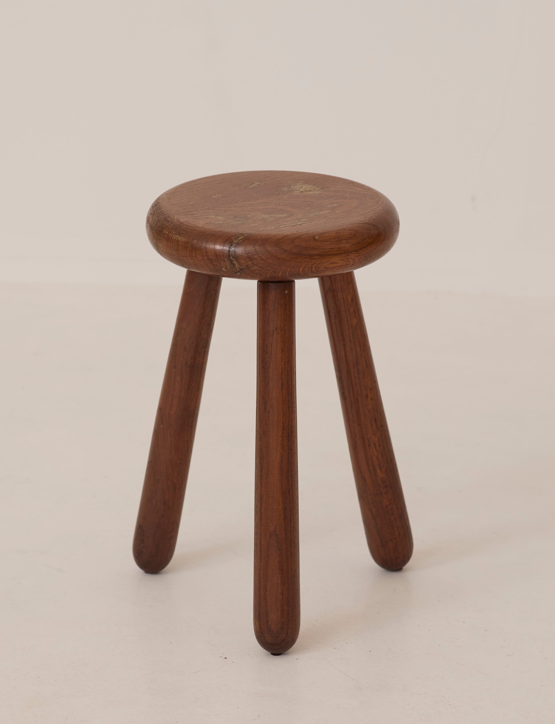 Brutalist Tripod Stool Handcrafted in Solid Oak Wood C. 1960