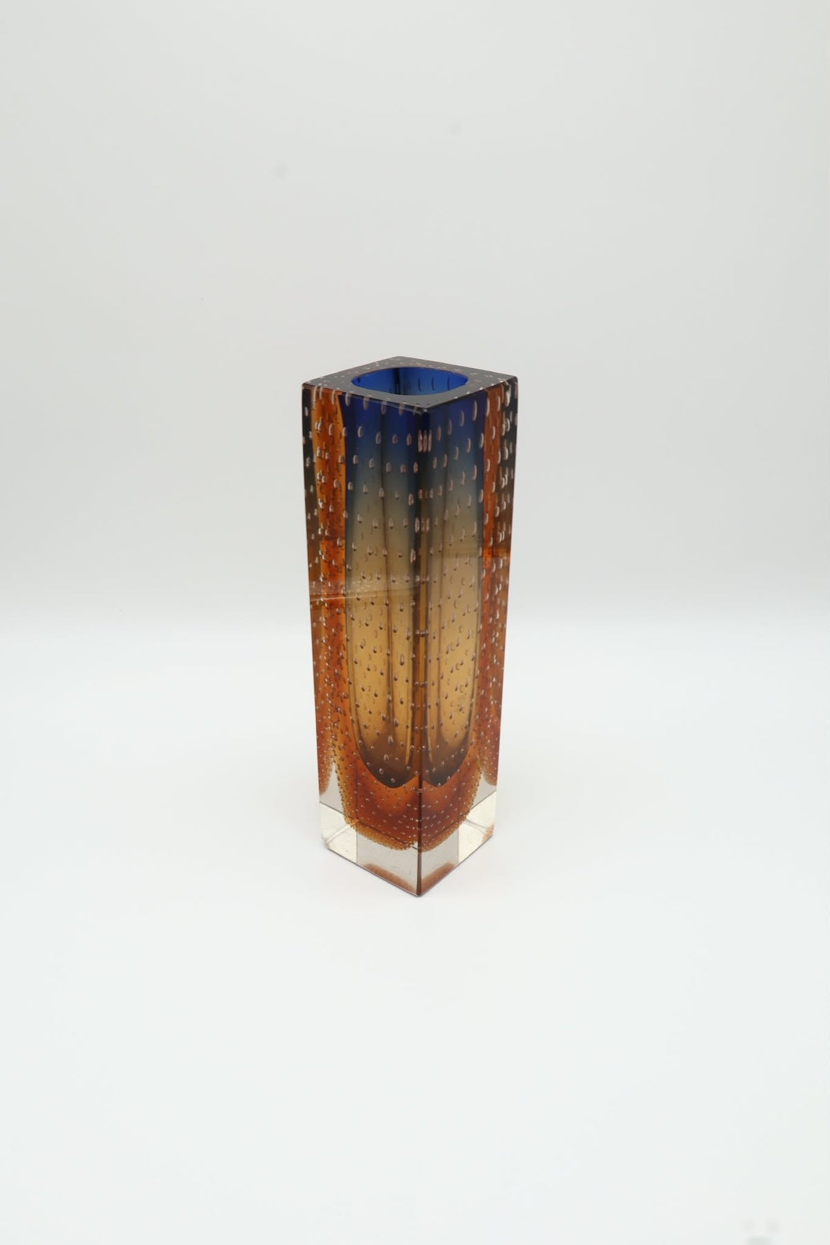 Mid-Century Sculptural Sommerso Block Vase by Pavel Hlava for Exbor –Czechoslovakia (1964) by Forma Finds