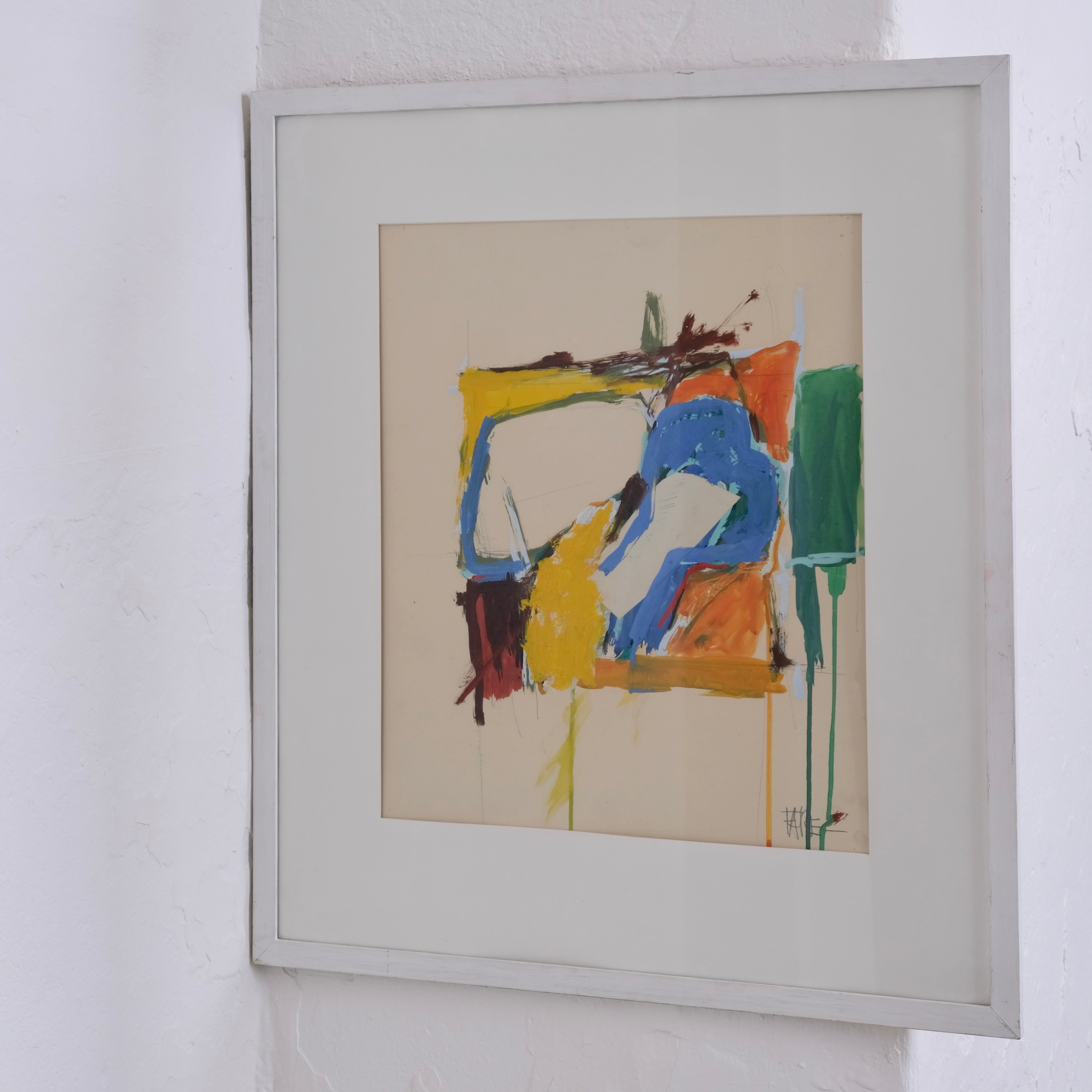 Leopold Fare Abstract Composition Painting | 1960s — angled view on white wall