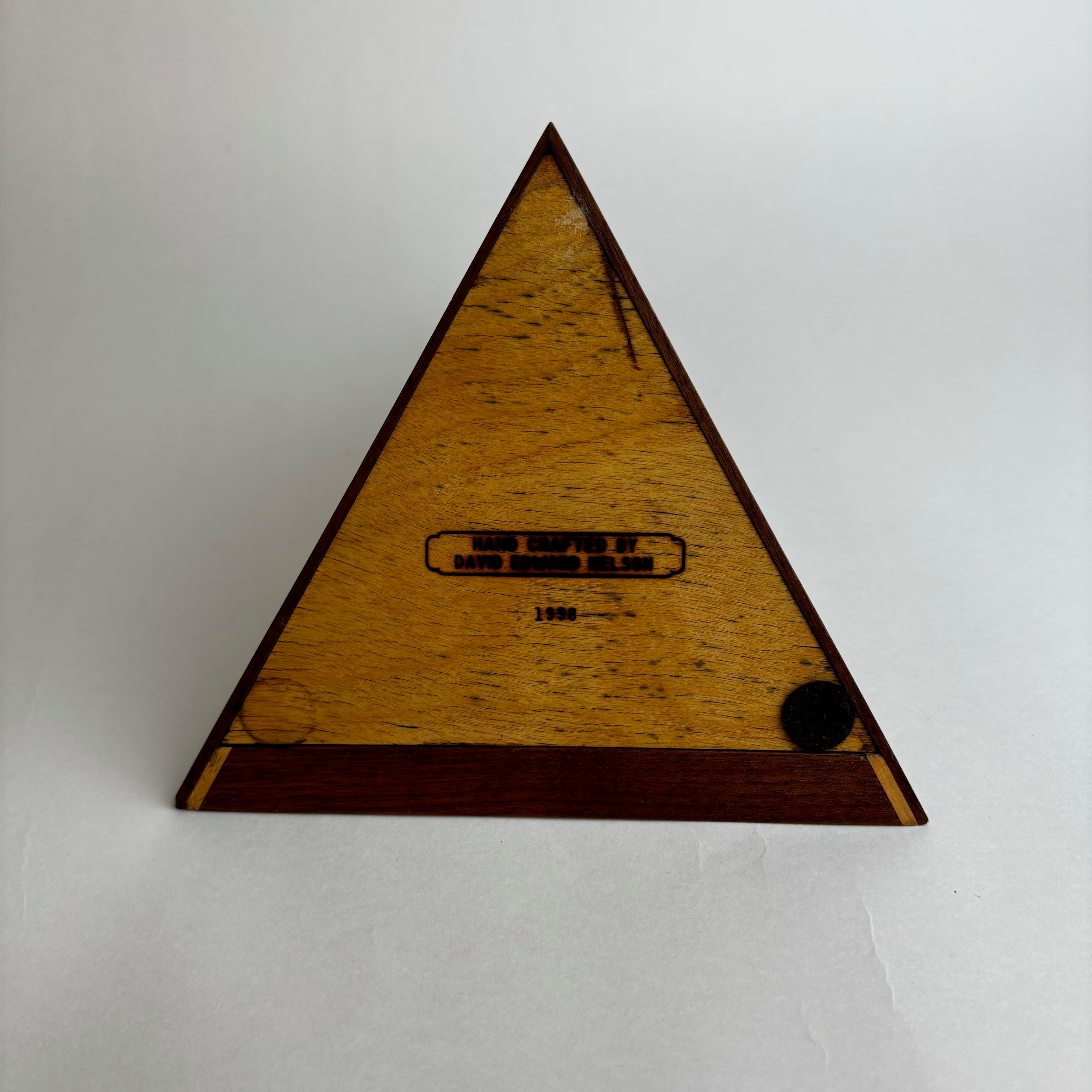 Walnut Rotating Geometric Jewelry Box Signed — close-up