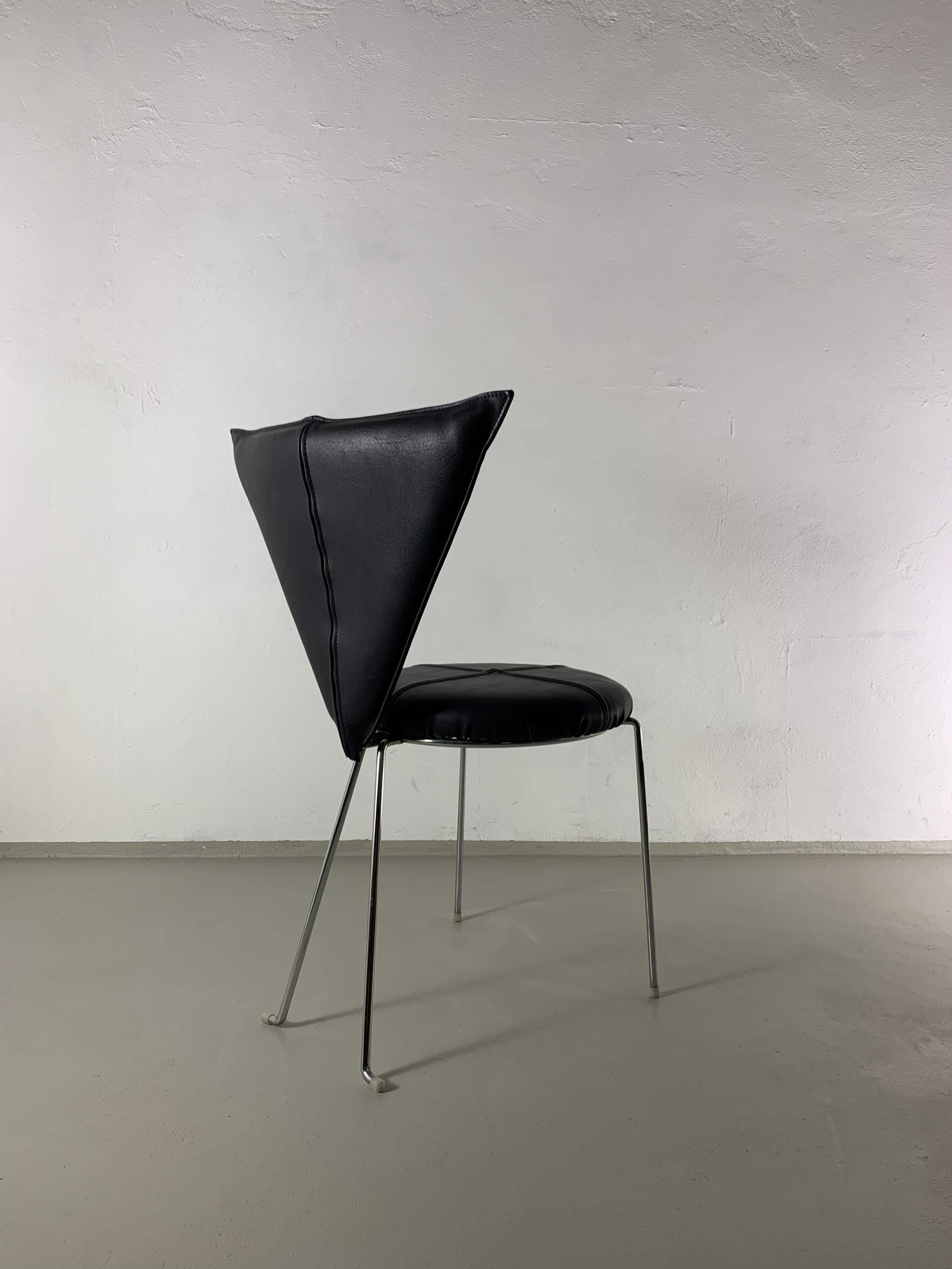 6 Black Leatherette Metal Chairs from Lubke | Germany | 1990s