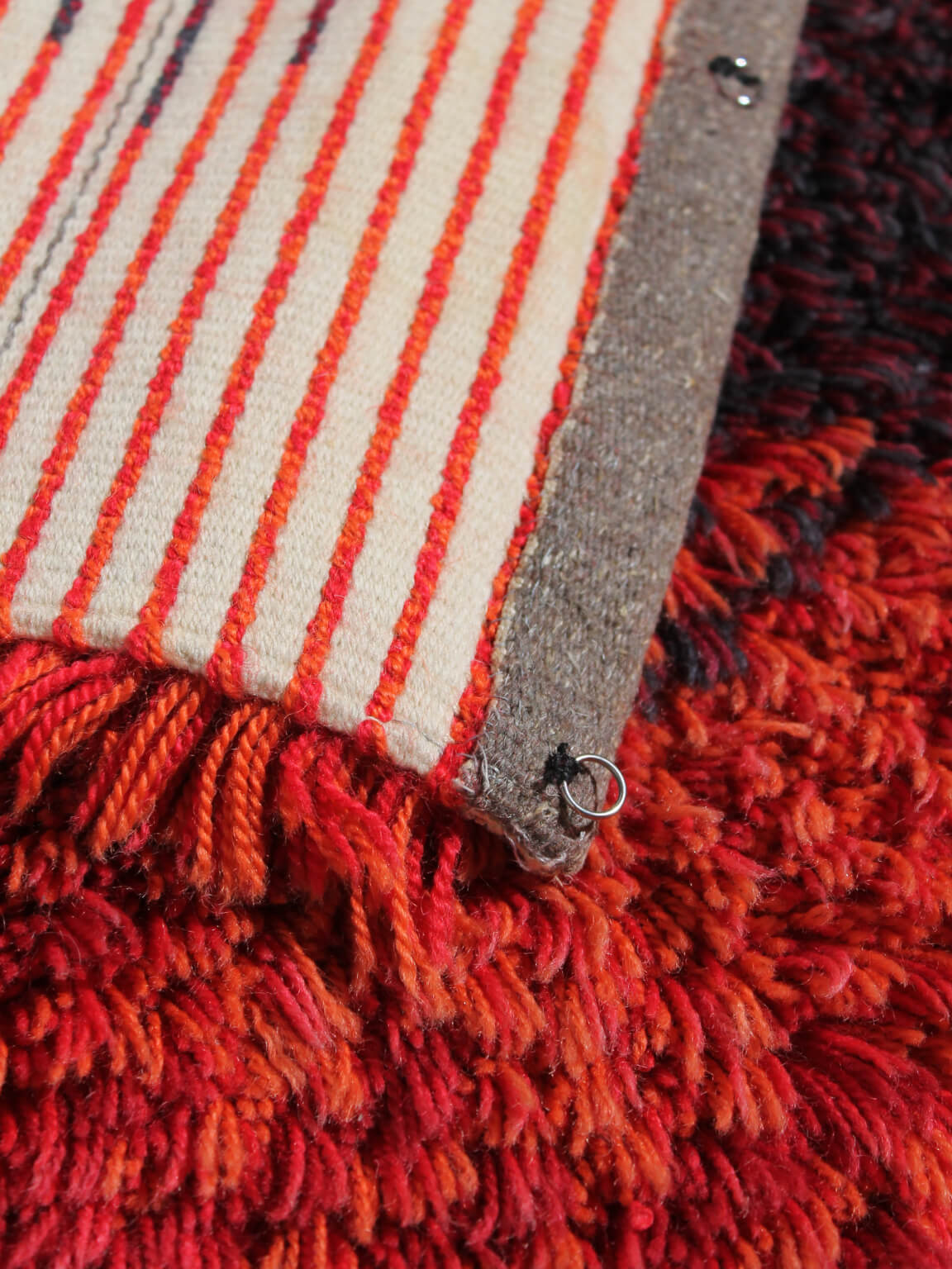 Swedish Abstract Knotted Pile Wall Wool Rug, 78x130cm — close-up of wool texture and edge detail