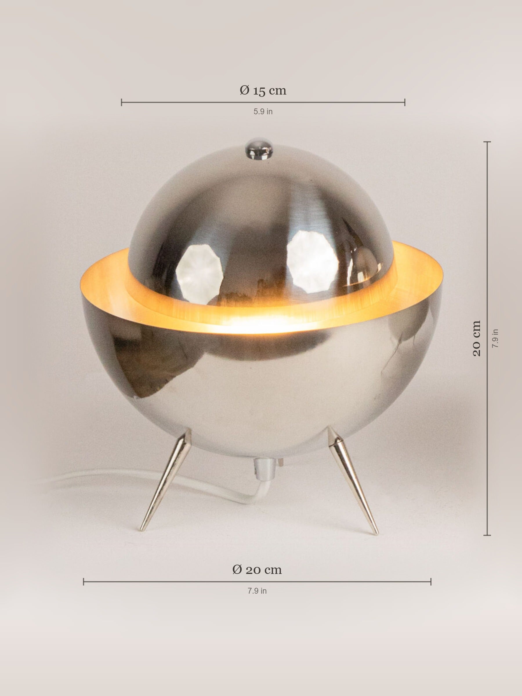 Pair of UFO Dome Table Lamps, Polished Stainless Steel, Space Age Style — side angle