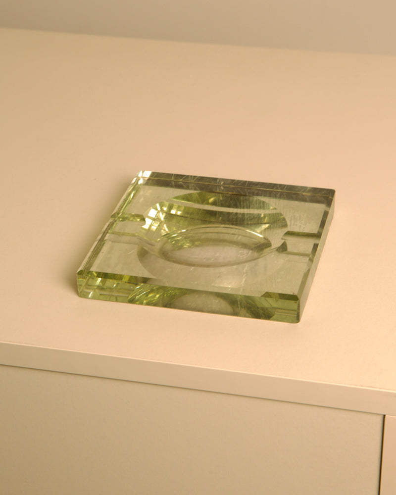 Green glass square ashtray by Saint Gobain, 1960s vintage design