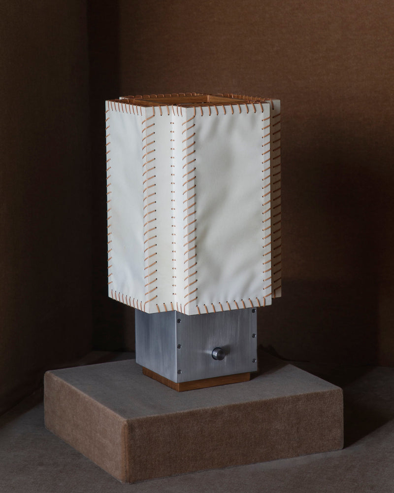 Torre Table Lamp - Small — close-up of fabric shade with stitching