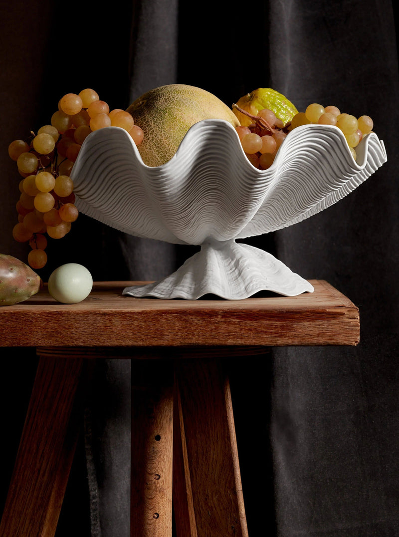 Neptune Bowl Large — close-up of white ceramic with fruit arrangement