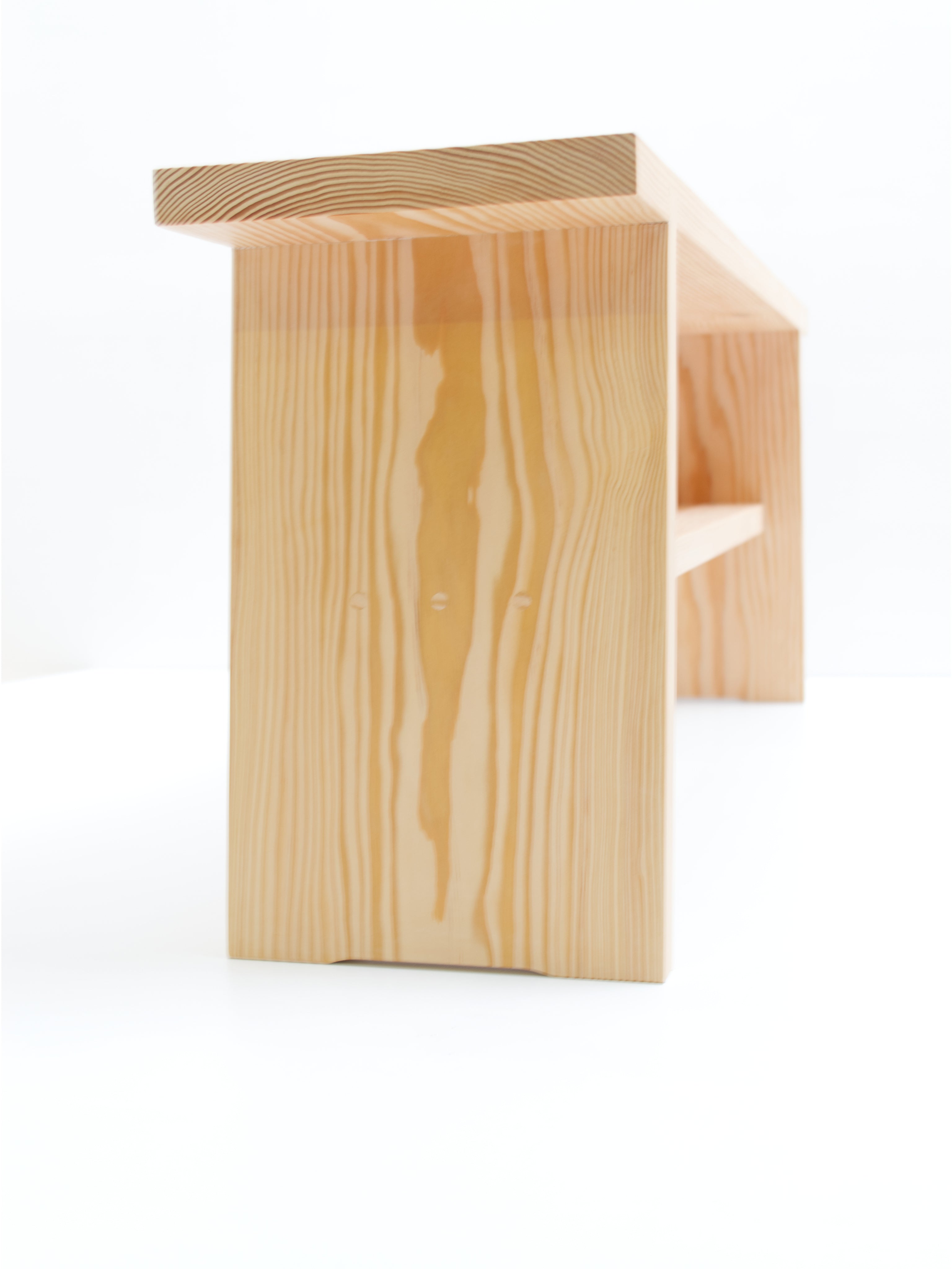 A' Bench — angled view of natural wood finish