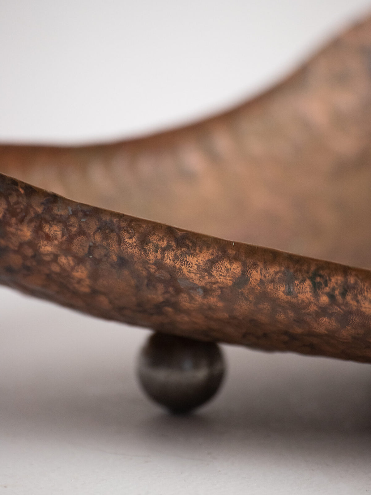 Hand-Hammered Copper Tray on Ball Feet, Scandinavian Craft, 1950s — view 10