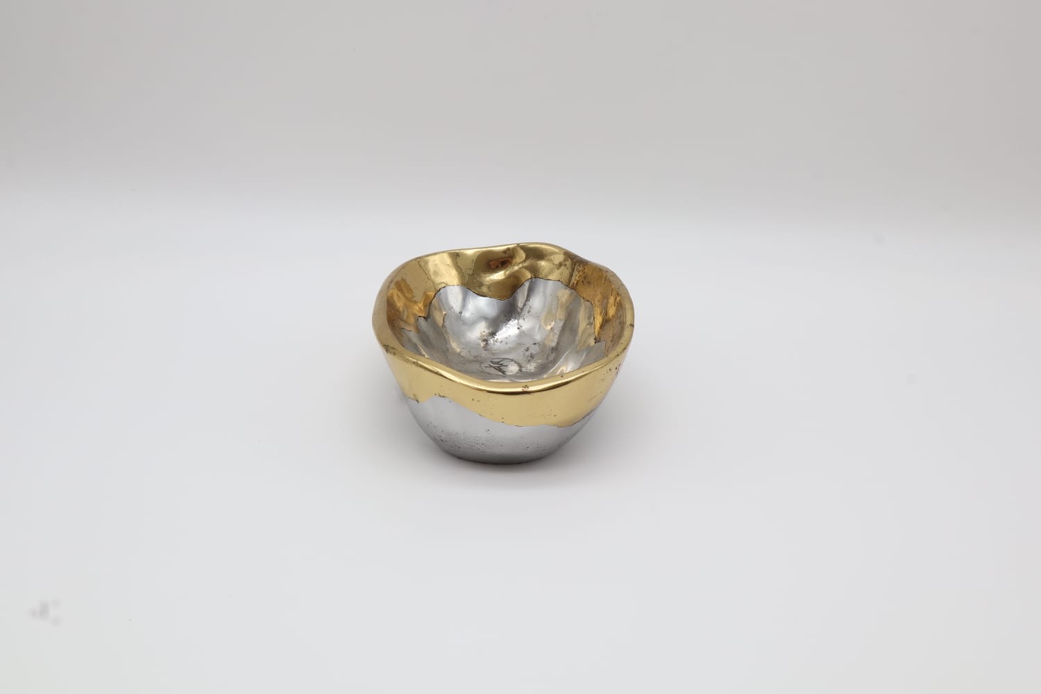 Brutalist Aluminum & Brass Vide-Poche by David Marshall (Spain, 1970s/1980s) — side angle