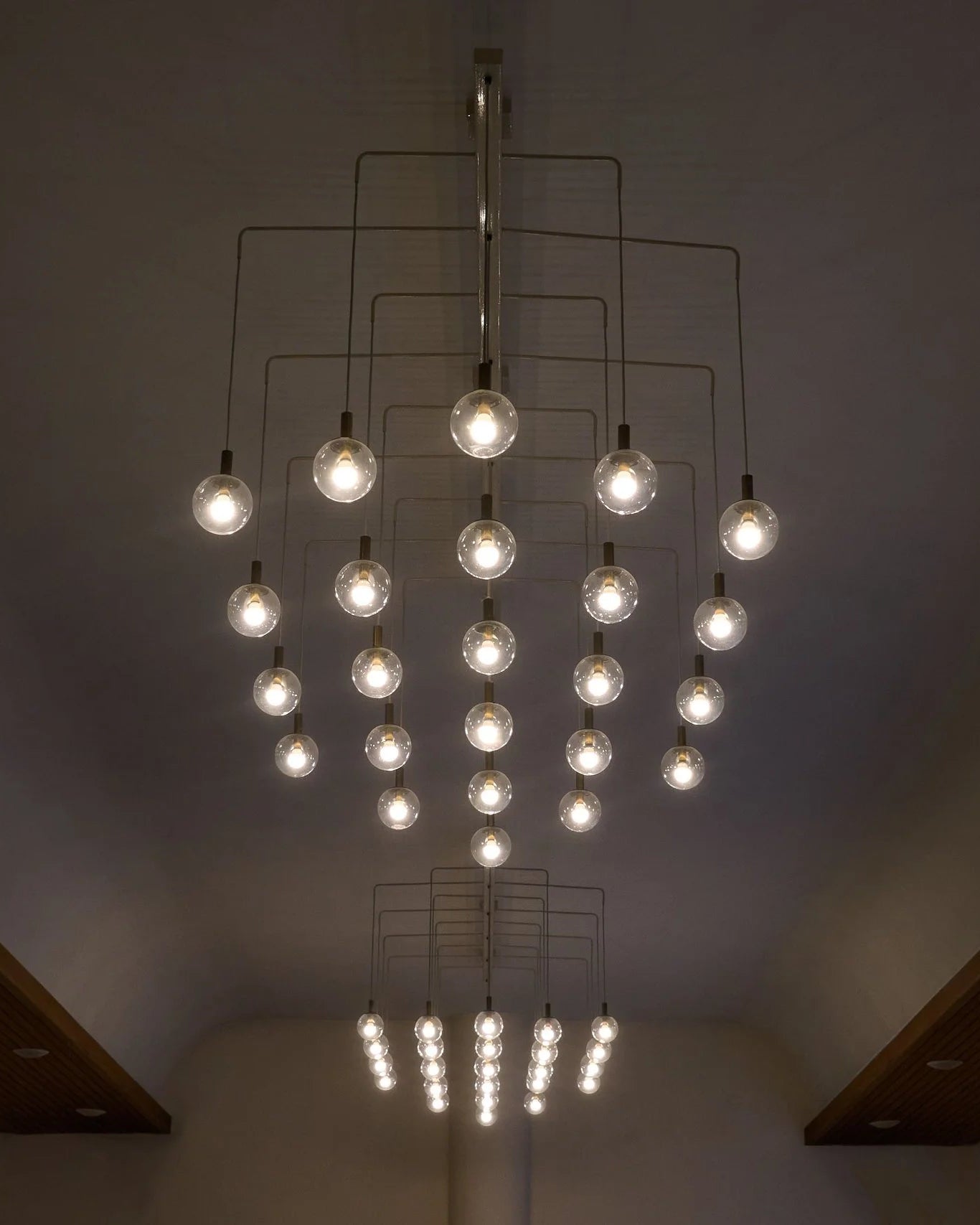 Monumental Pair of Mid-Century Chandeliers in Glass, Metal and Patinated Brass 1960, 1960 by ORNAMENTUM