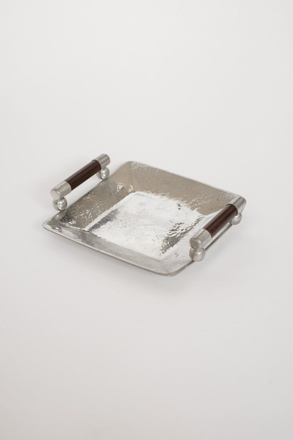 Hammered Pewter Tray with Wooden Handles by Schohaus — alternate view