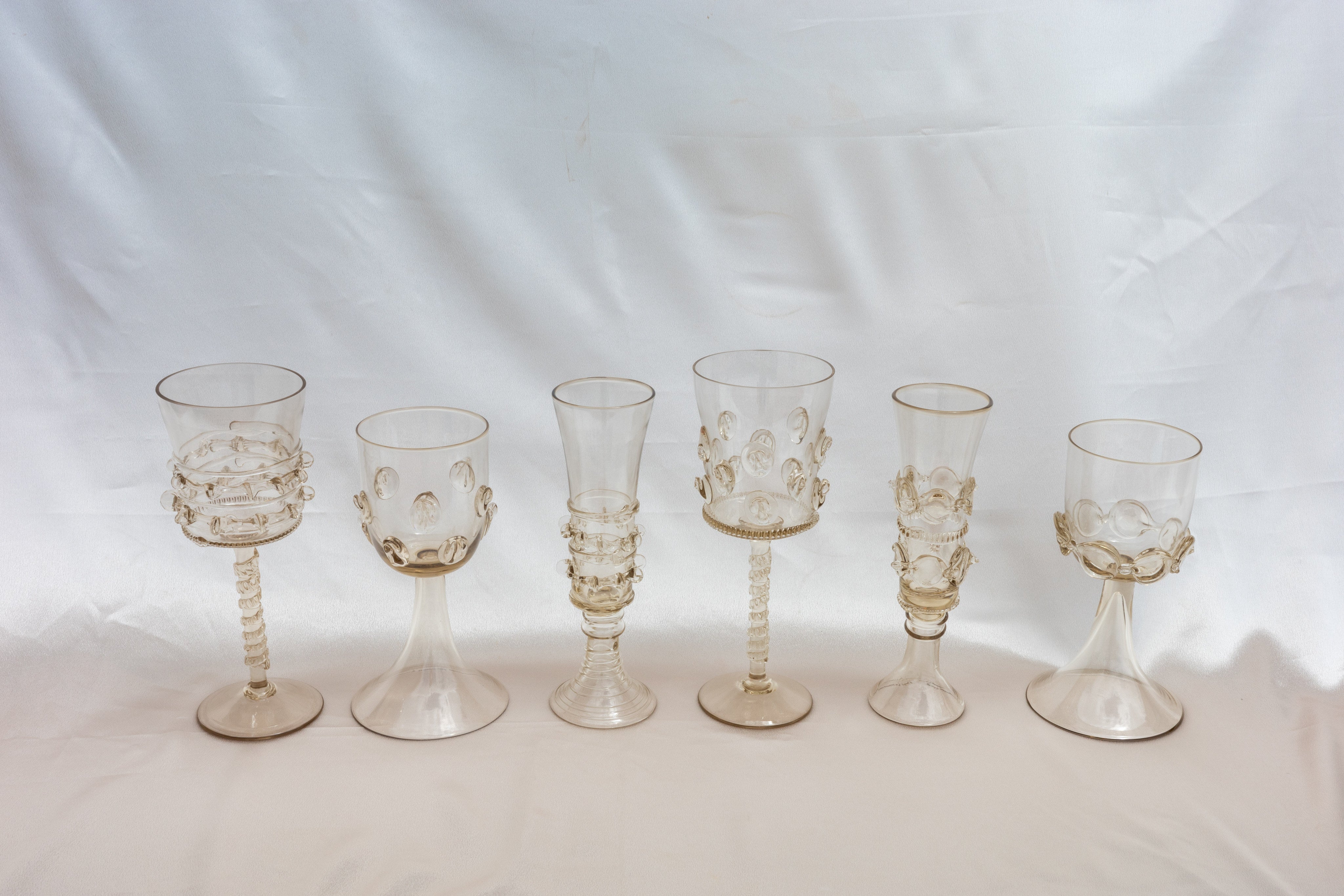 Set of six Mouthblown Wine Glasses — side angle showing clear glass design