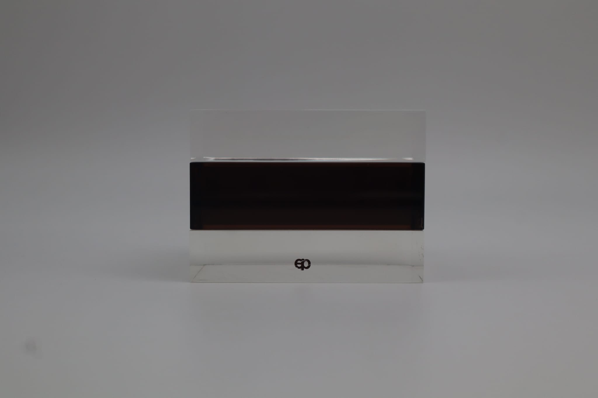 Mid-Century Modern Acrylic Cube Box, Italy, 1970s — top view showing clear acrylic with dark insert