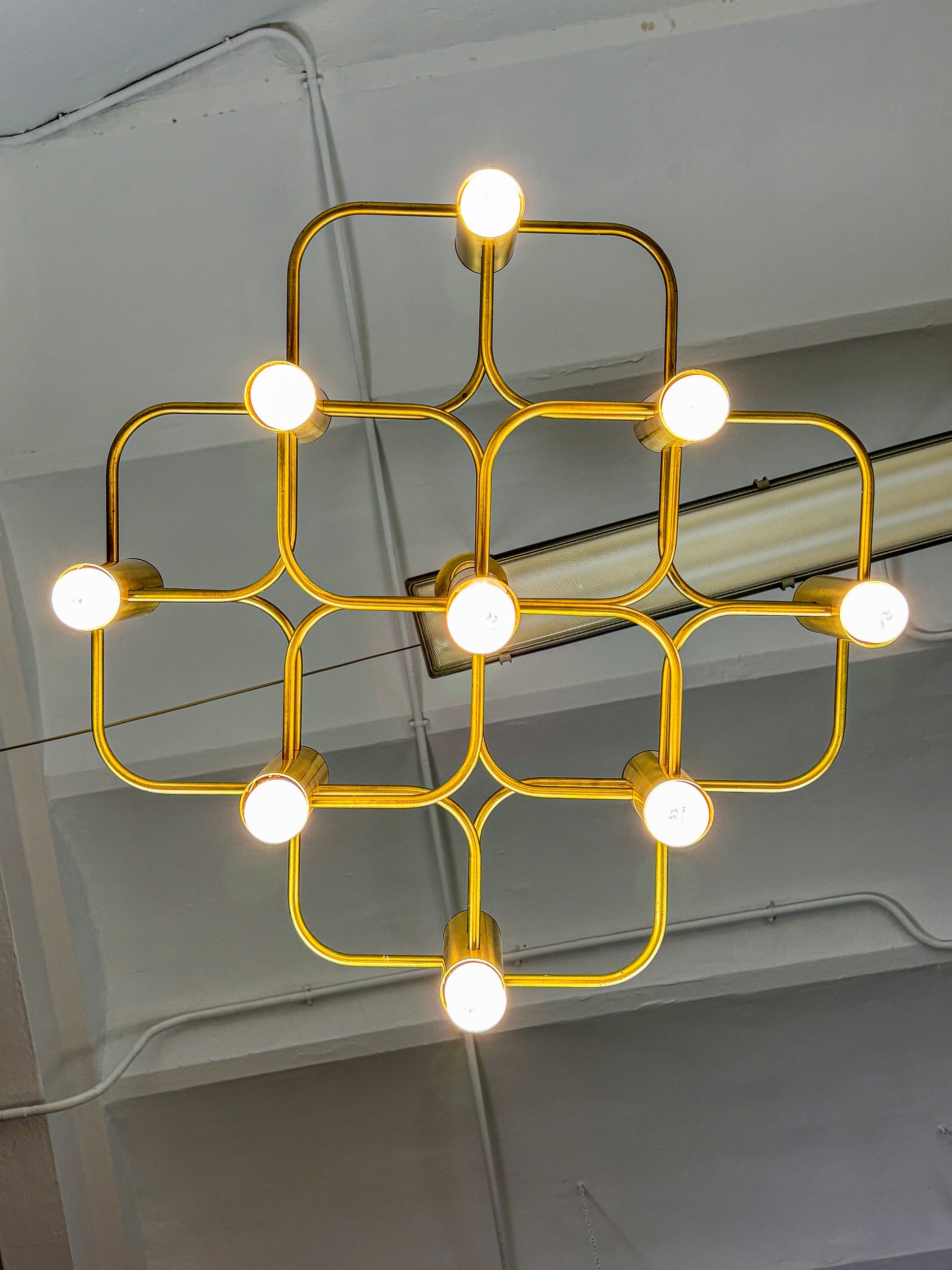 Gaetano Sciolari Geometric Chandelier, 9 lights, Italy, 1970s — close-up