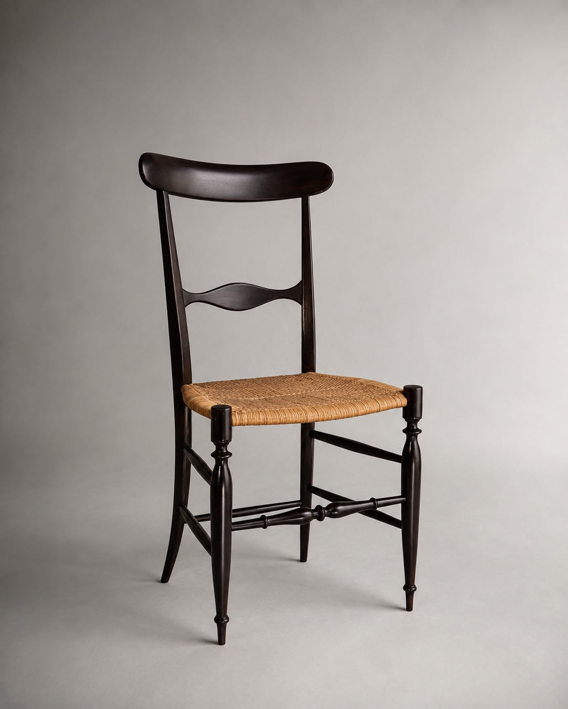 Vintage Italian Chair in Wood and Rattan - Chiavarina Italy 1960s by CASPAL | The Oblist