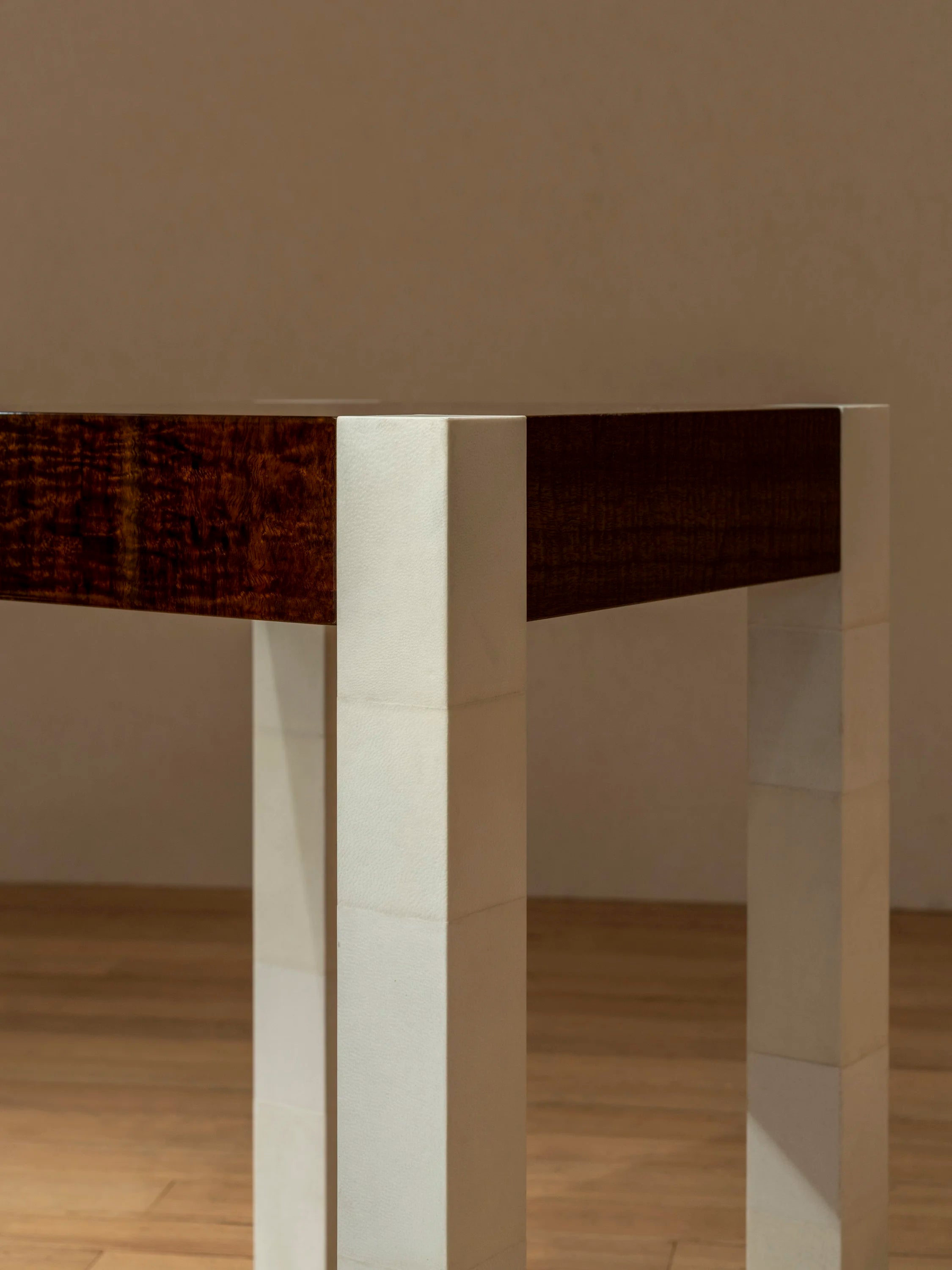 'Additions' Side Table - Handcrafted in Wood Veneer & Parchment — close-up