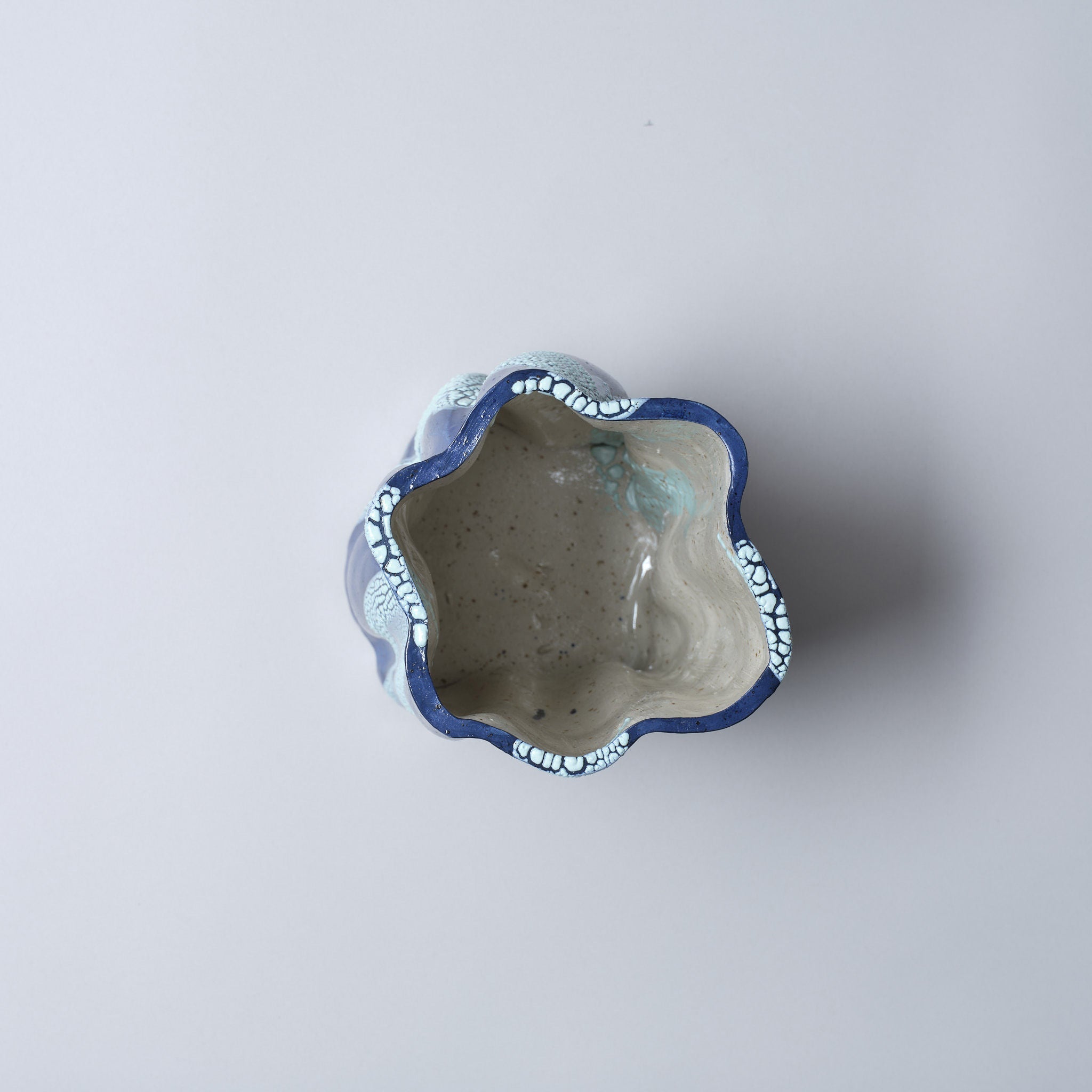 Swirly Vase Blue and Light Blue — top view of handcrafted ceramic design