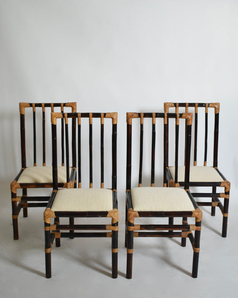 Set of four bicolor rattan chairs, 1970s by Barracuda Interiors | The Oblist