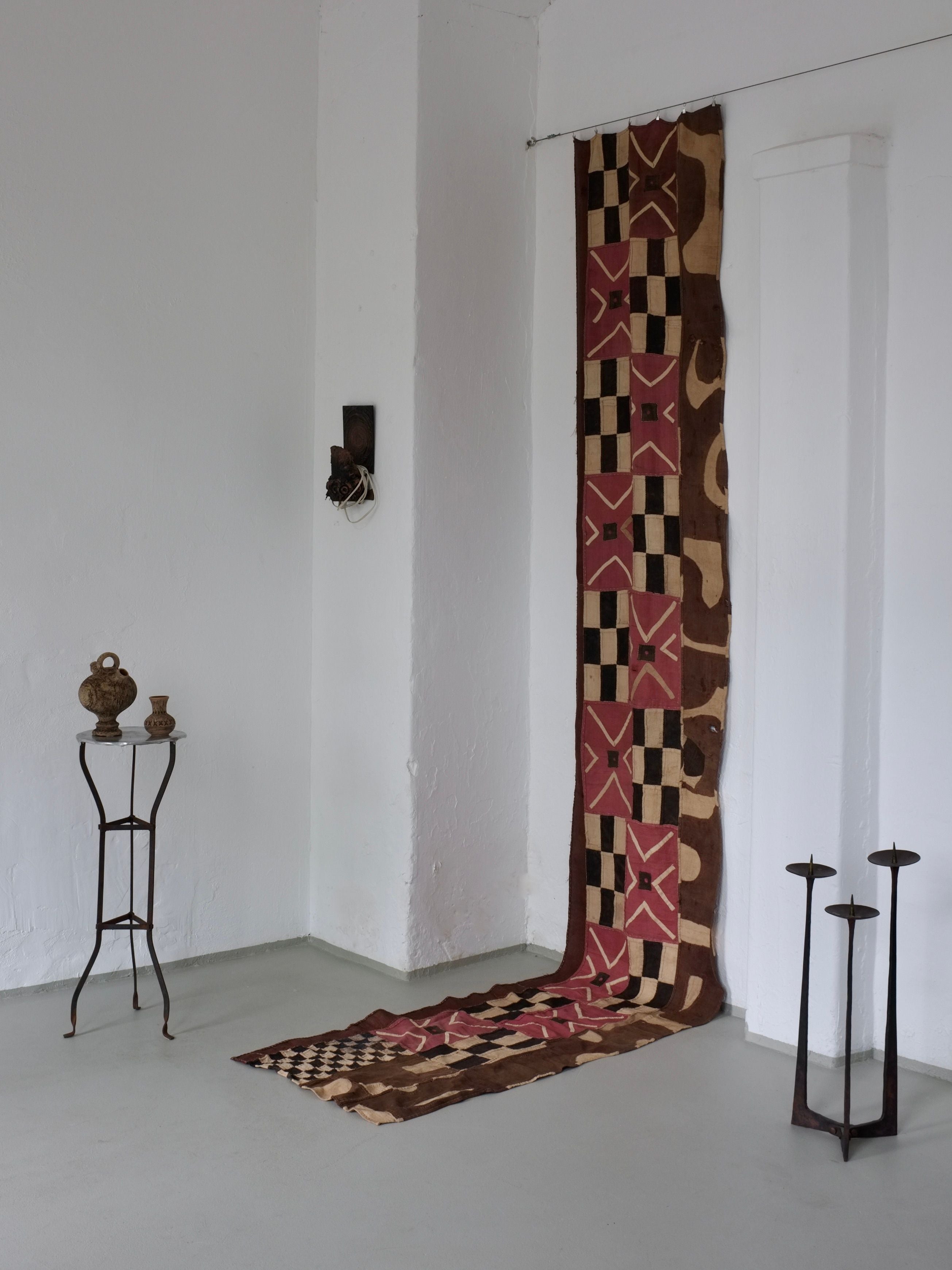 Checkered Textile Wall Hanging, Africa, Mid-Century — detail of fabric texture and colors