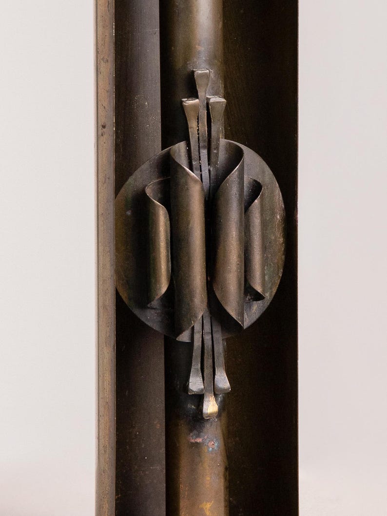Brutalist Metal Candle Holder by Czesław Palczewski — side angle showing textured metal design