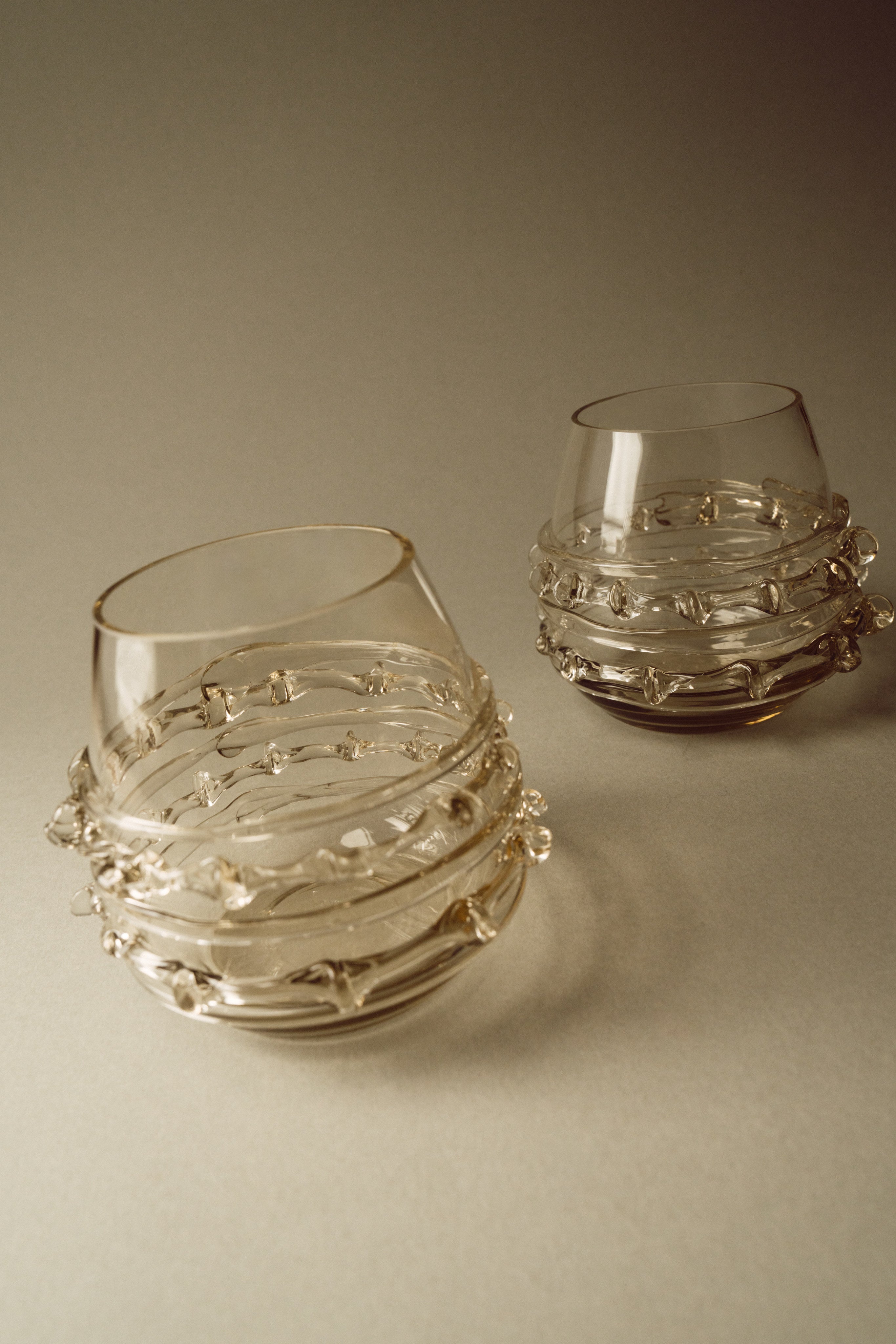 Contemporary Tumblr - Set of Two Handblown Glass Vessels — side angle showing textured glass design
