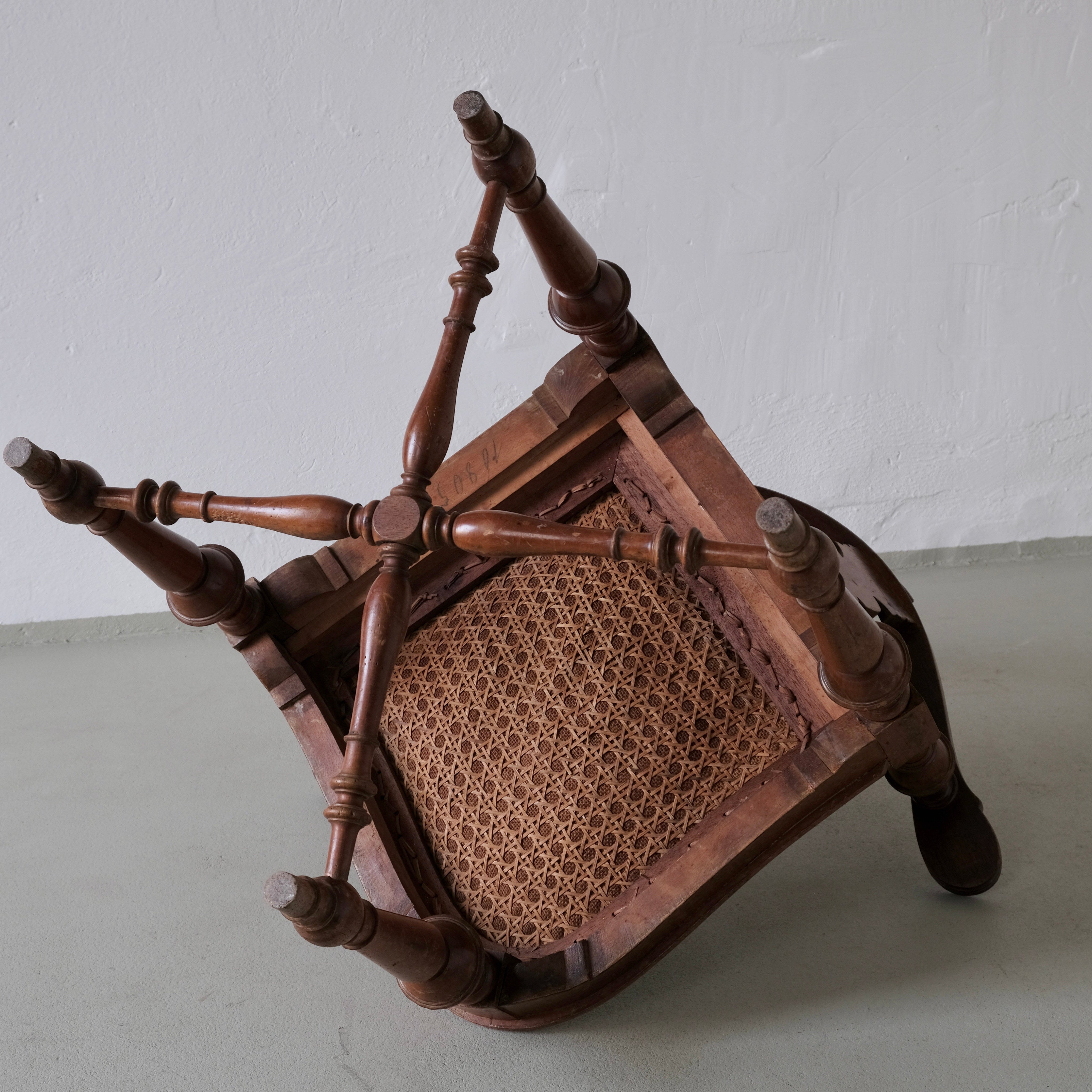 Antique Carved Corner Chair with Leather Seat