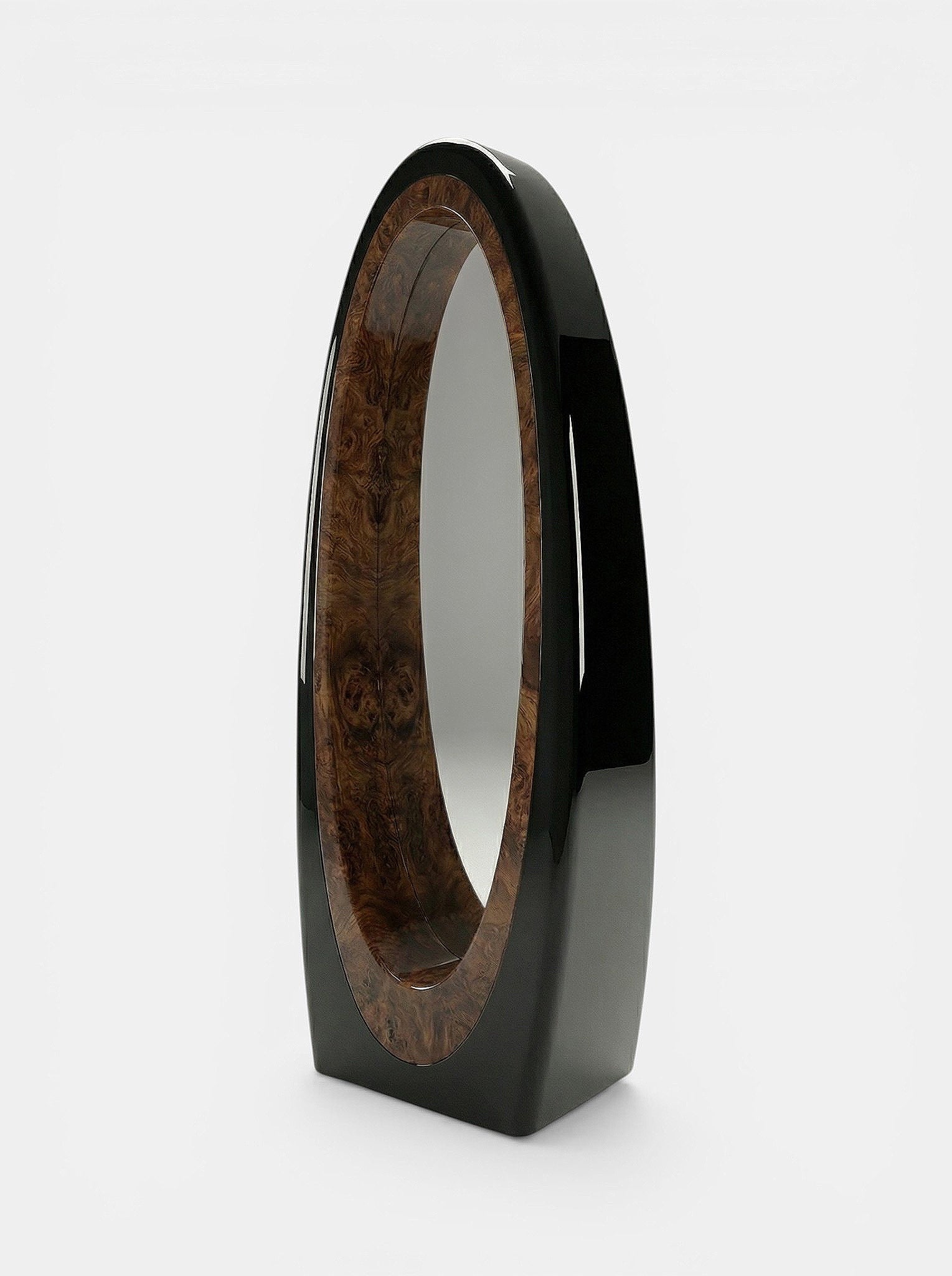 Harch Black And Burl Wood Mirror — side angle