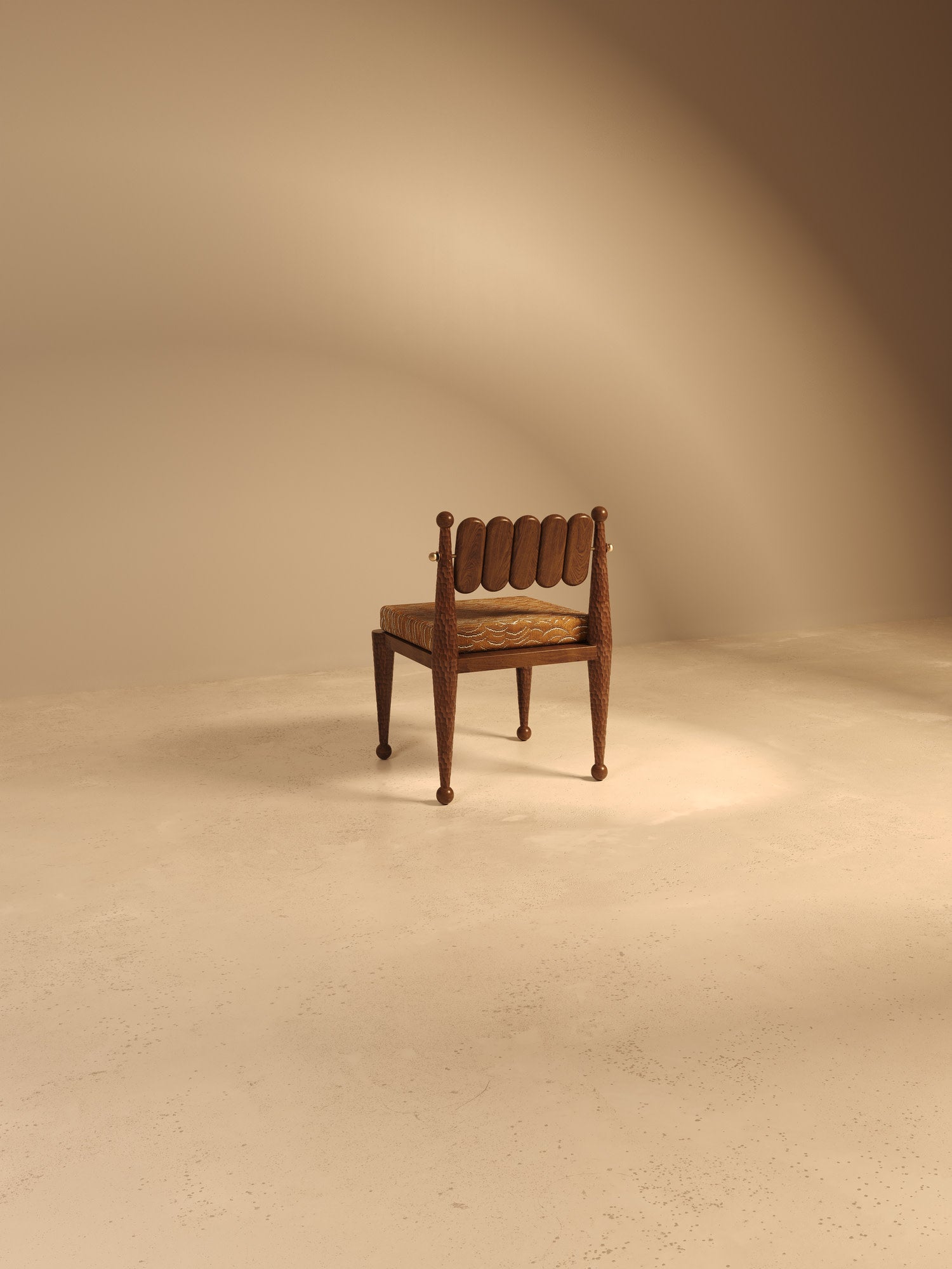 SIMORGH I – Carved Walnut with Pierre Frey Upholstery — close-up