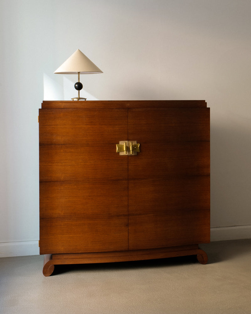 Art Deco walnut cabinet by Jules Leleu with brass hardware 1930