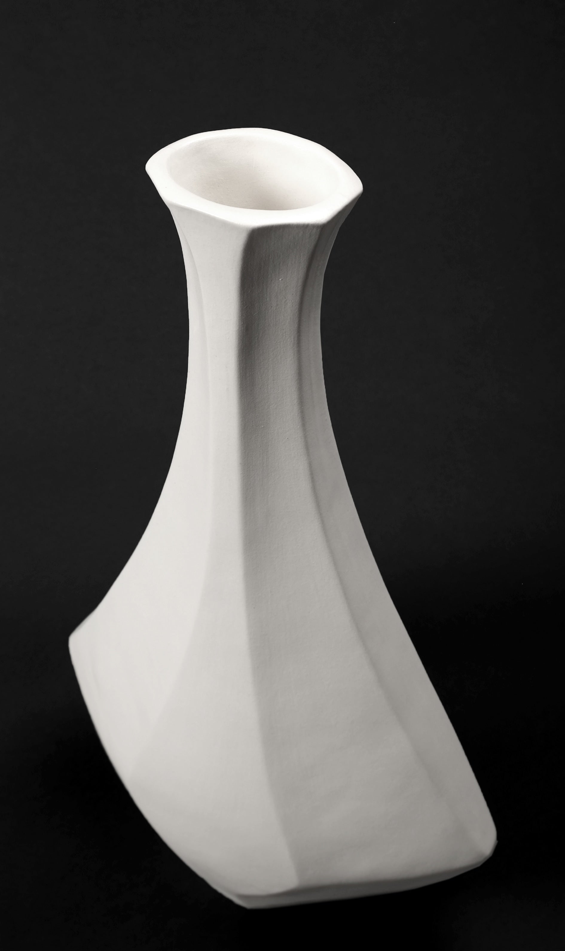Mid-Century Modern Ceramic Vessel in White Clay – Diamond — side angle