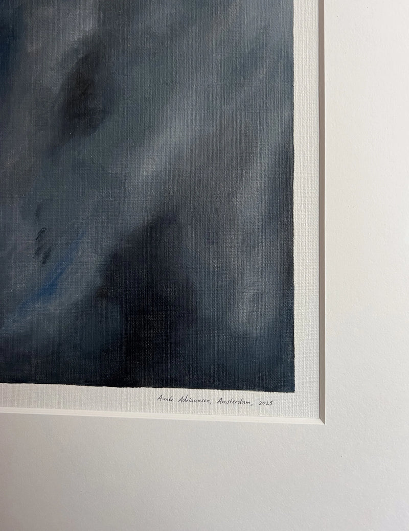 Oil painting on paper - 15 - by Aimée Adriaansen (2025) — close-up of dark blue and gray texture