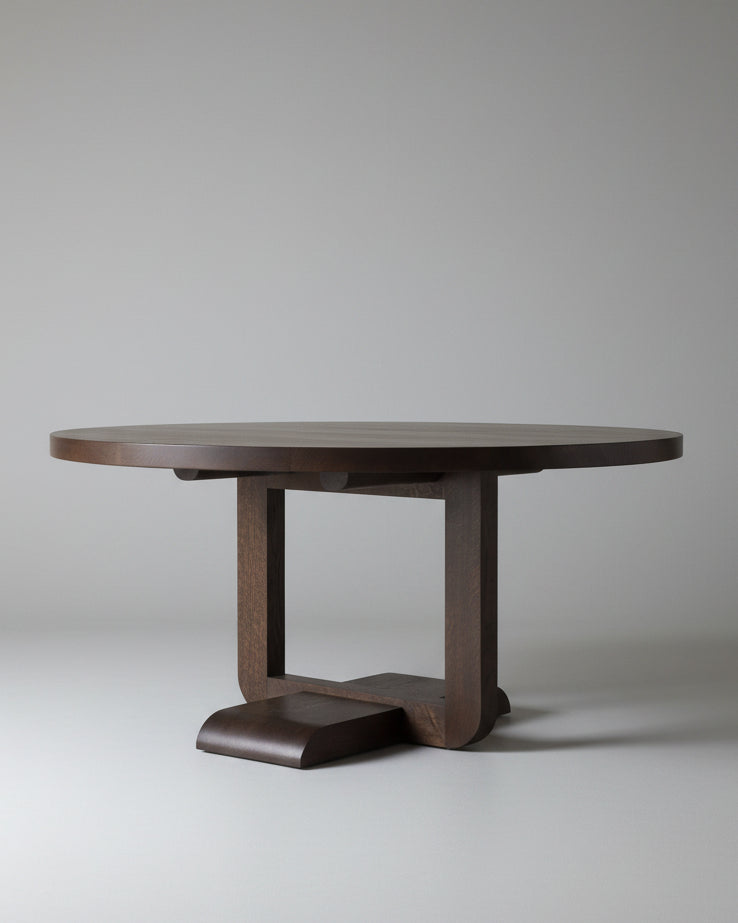 Alpen Round Dining Table by fern | The Oblist — dark wood finish, modern design