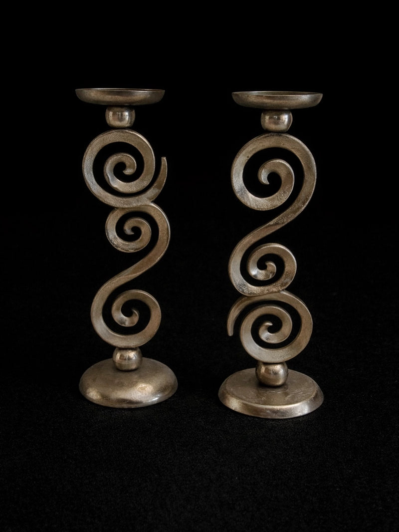 1990s Vintage Gold-tone Metal Swirl Candlesticks (Pair) by Blisse | The Oblist